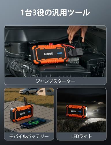 AstroAI P 10 ジャンプスターター 3000 Aピーク電流 車用エンジンスターター 最大10 0 Lガソリン車 8 Lディーゼル車対応 12 V 車緊急始動 10種類の安全保護 LED緊急ライト PSE認証済 USB C付き acaa 14 c 9