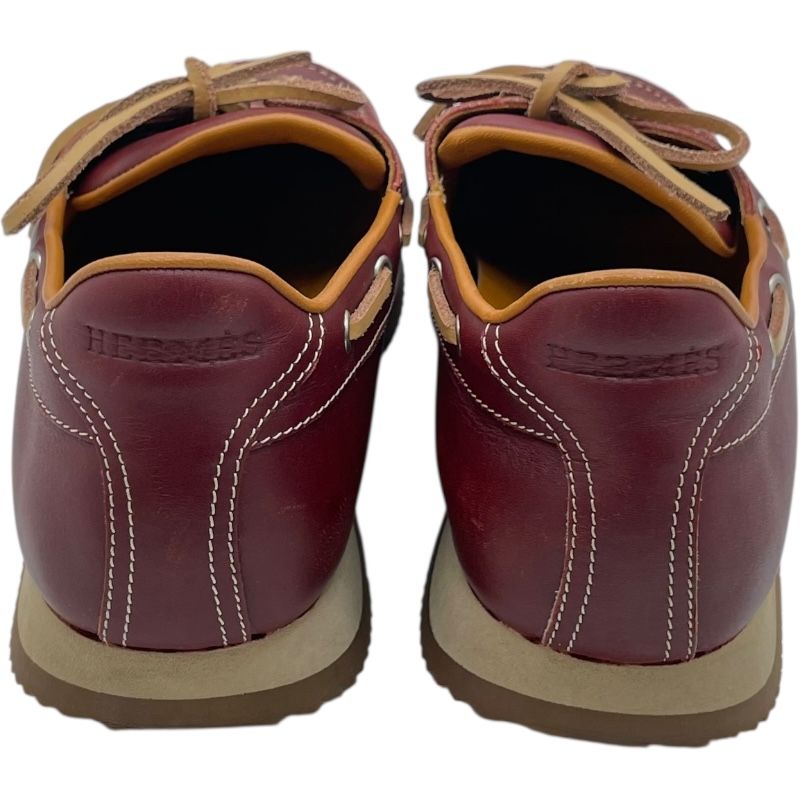 エルメス HERMES レザーデッキシューズ ボルドー レザー メンズ デッキ