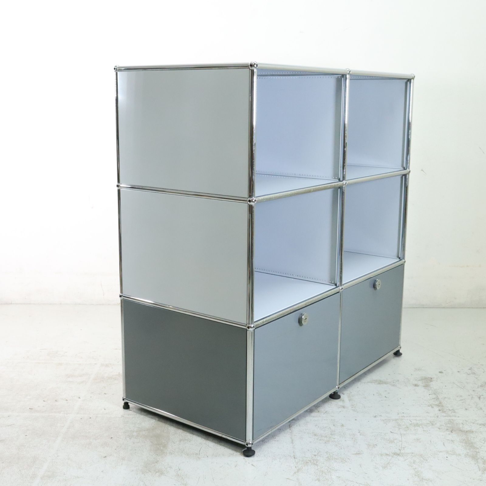 USMハラー キャビネット 2列3段 オープン+引き出しファイル収納 鍵付き