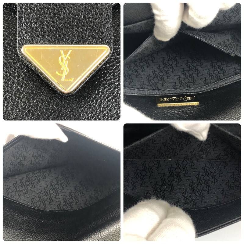 美品 イブサンローラン クラッチバッグ カサンドラロゴ レザー 黒