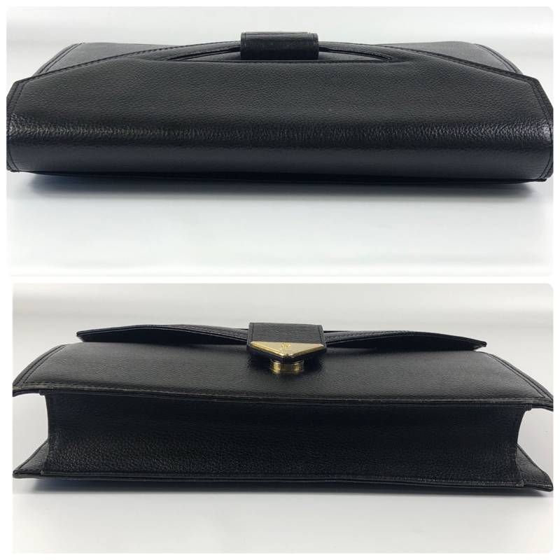 美品 イブサンローラン クラッチバッグ カサンドラロゴ レザー 黒