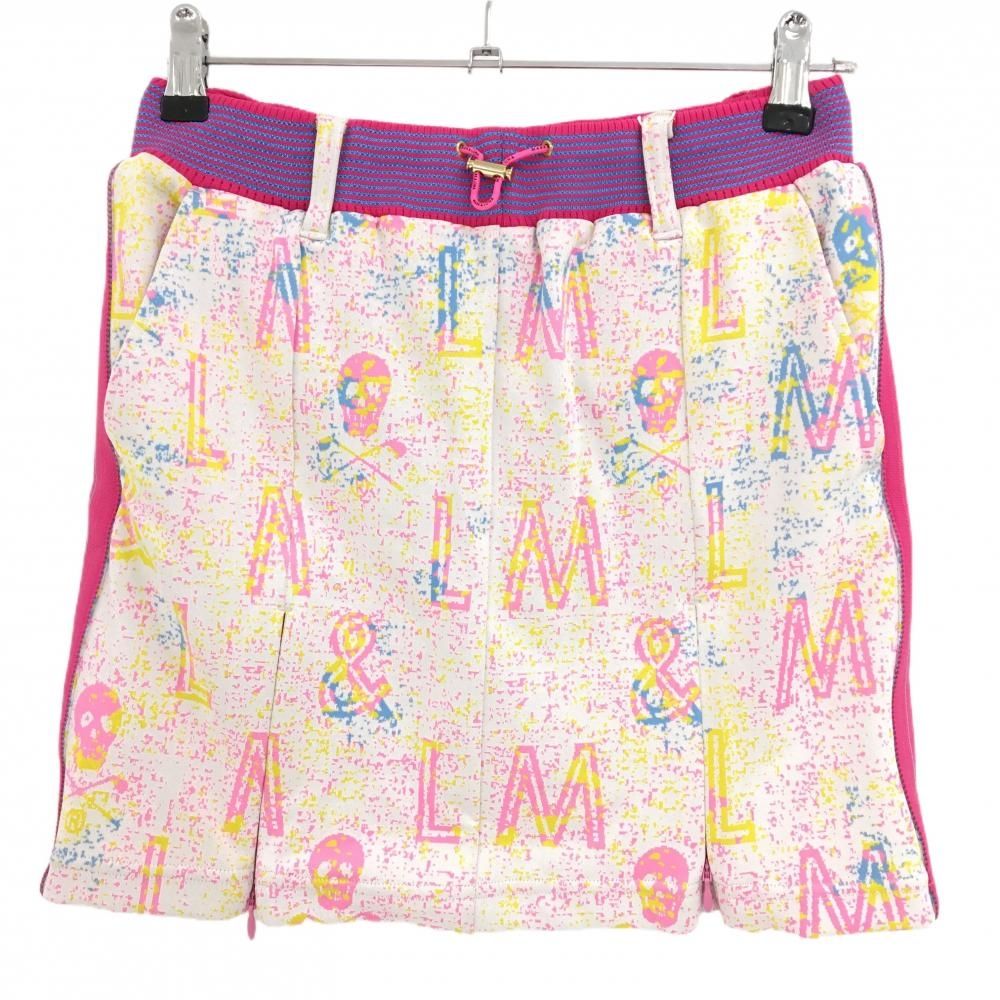 新品】マークアンドロナ スカート 白×ピンク 総柄 スカル ウエストゴム