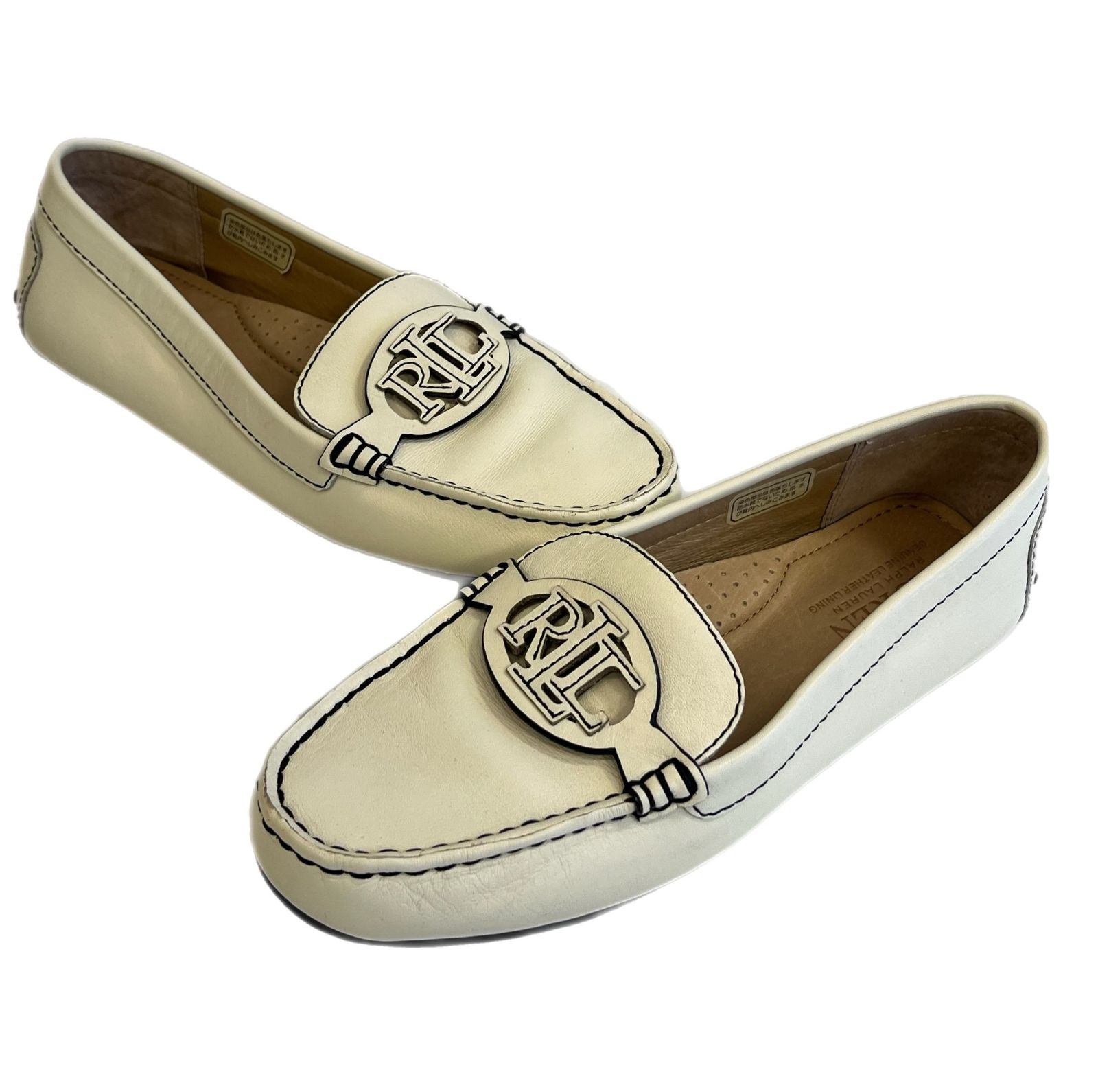 RALPH LAUREN◇ローファー/ドライビングシューズ/US7/ブラック/レザー