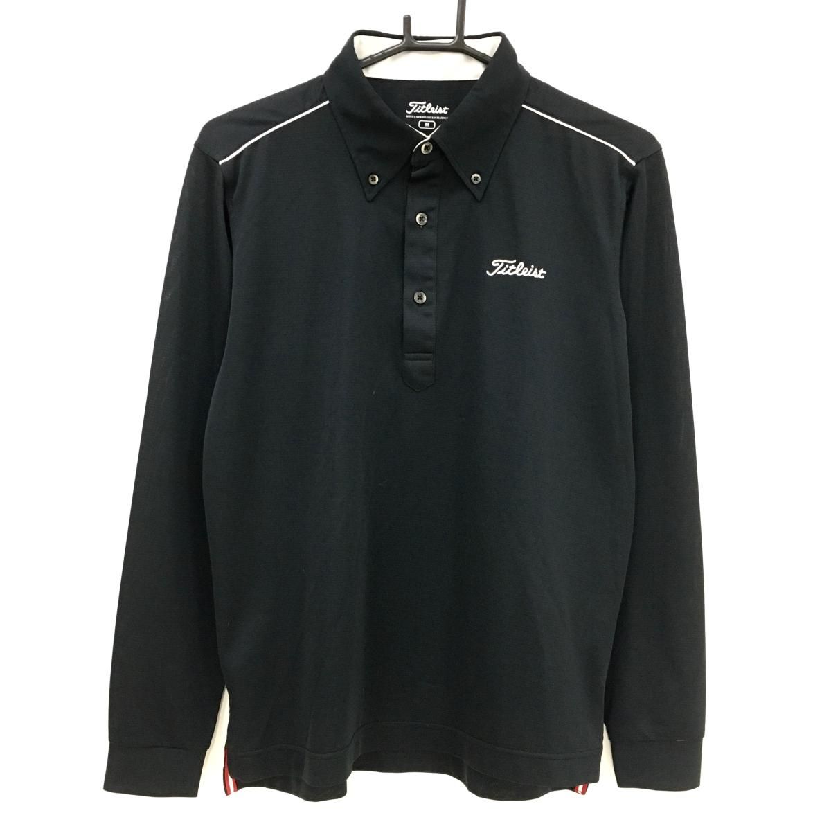 タイトリスト 長袖ポロシャツ 黒×白 ロゴ刺しゅう ボタンダウン メンズ