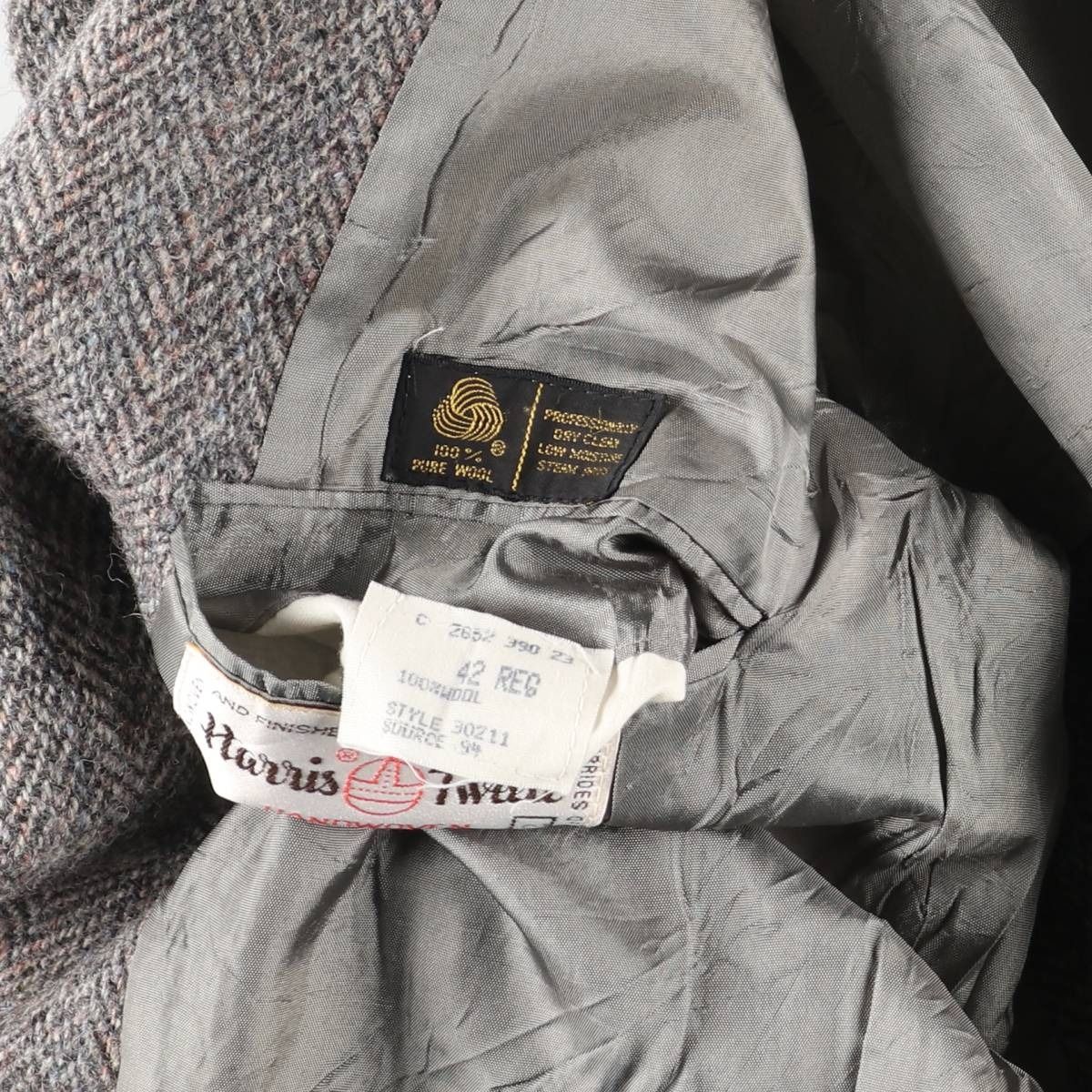 古着 ハリスツイード Harris Tweed ストライプ柄 ヘリンボーン ウール 