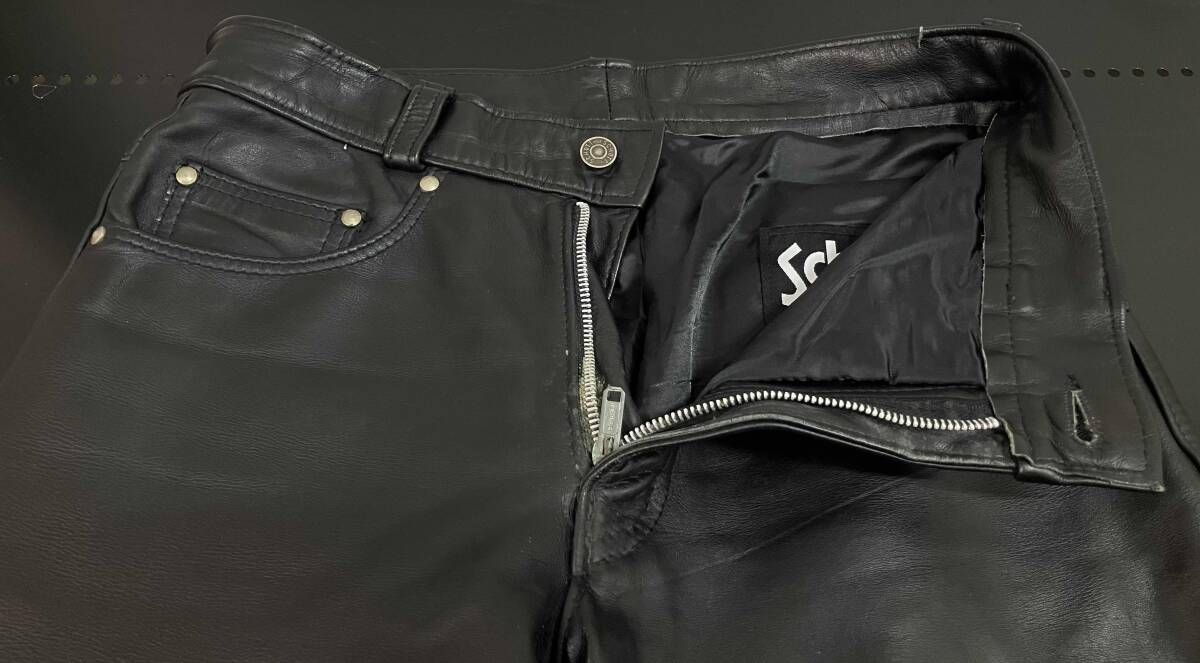 Schott 黒 レザー パンツ 30 SCHOTT ショット レザーパンツ サイズ30 ブラック 無地 アメリカン