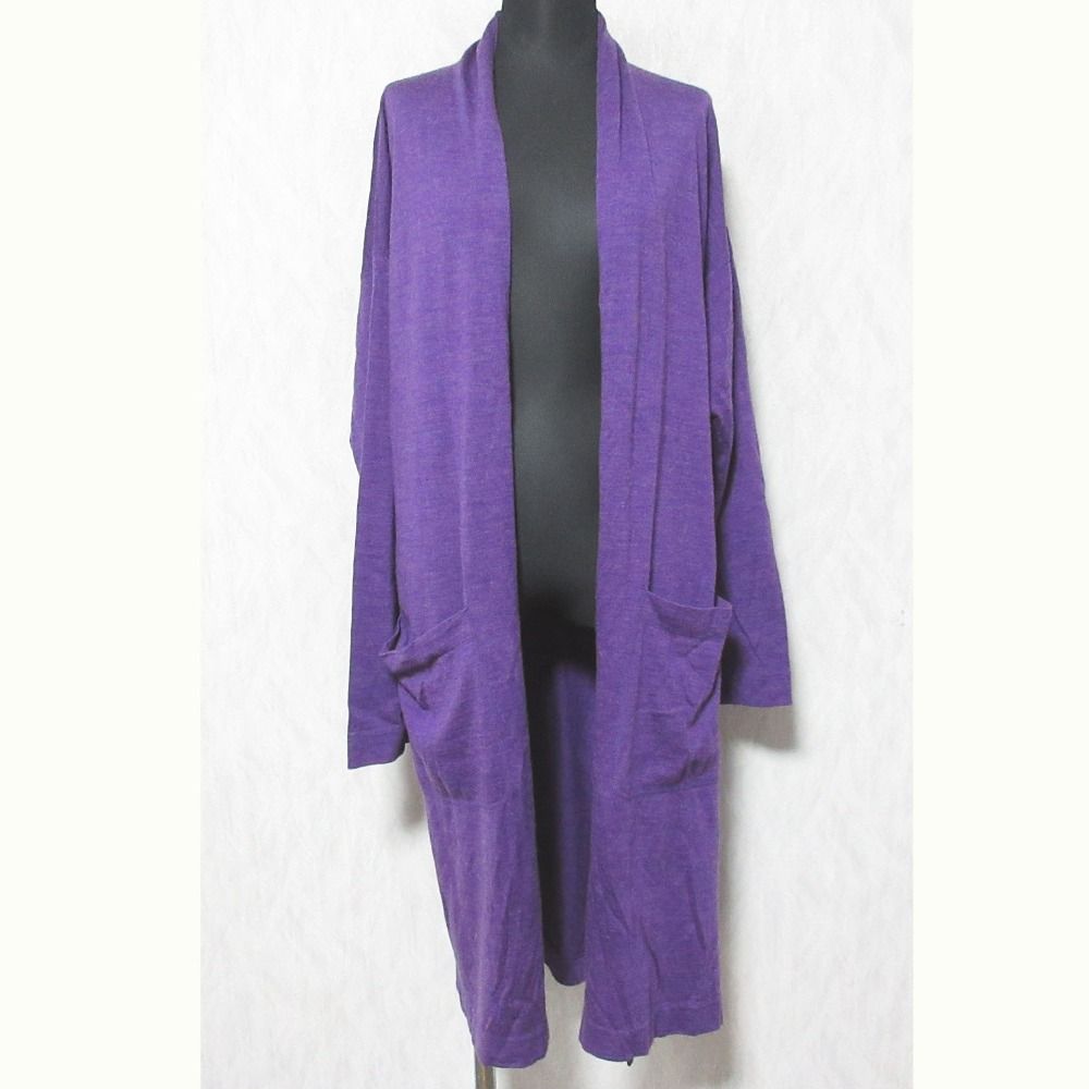 45rpm ku・Ra • si ウール ロング ガウン カーディガン 45rpm ku•ra•si ロングカーディガン ベルト付き パープル ウール 45rpm