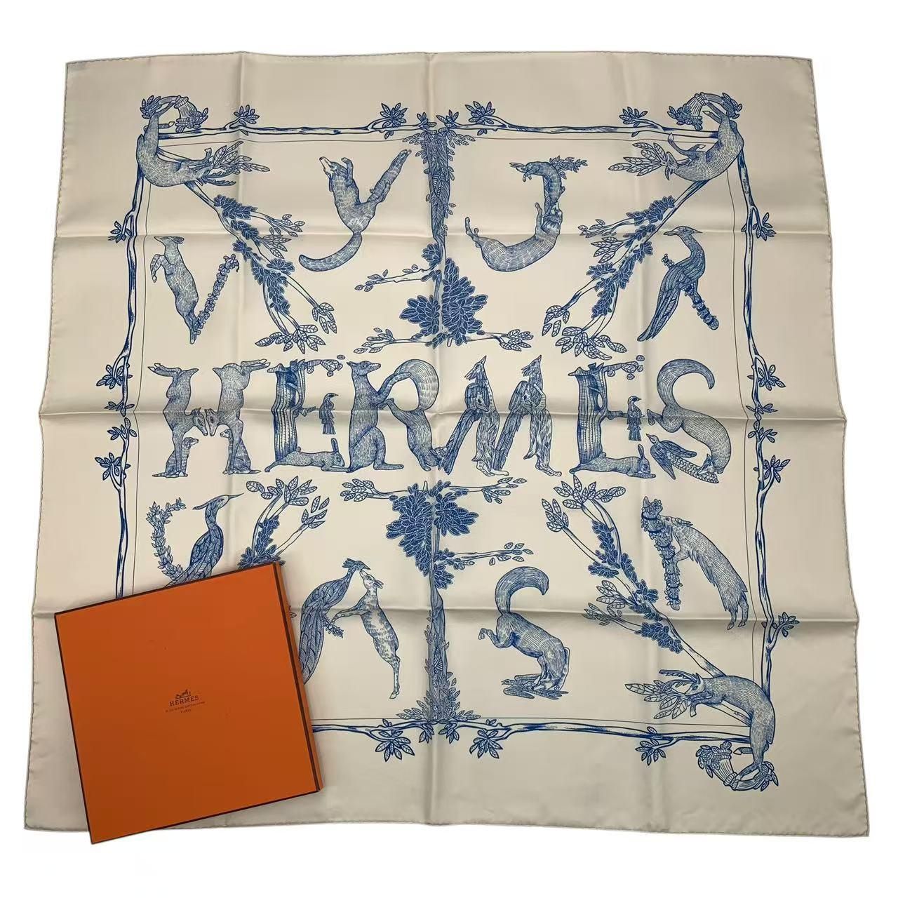 エルメス　シルクスカーフ 新品同様 HERMES エルメス スカーフ シルク カレ90 ANIMAL ALPHABET