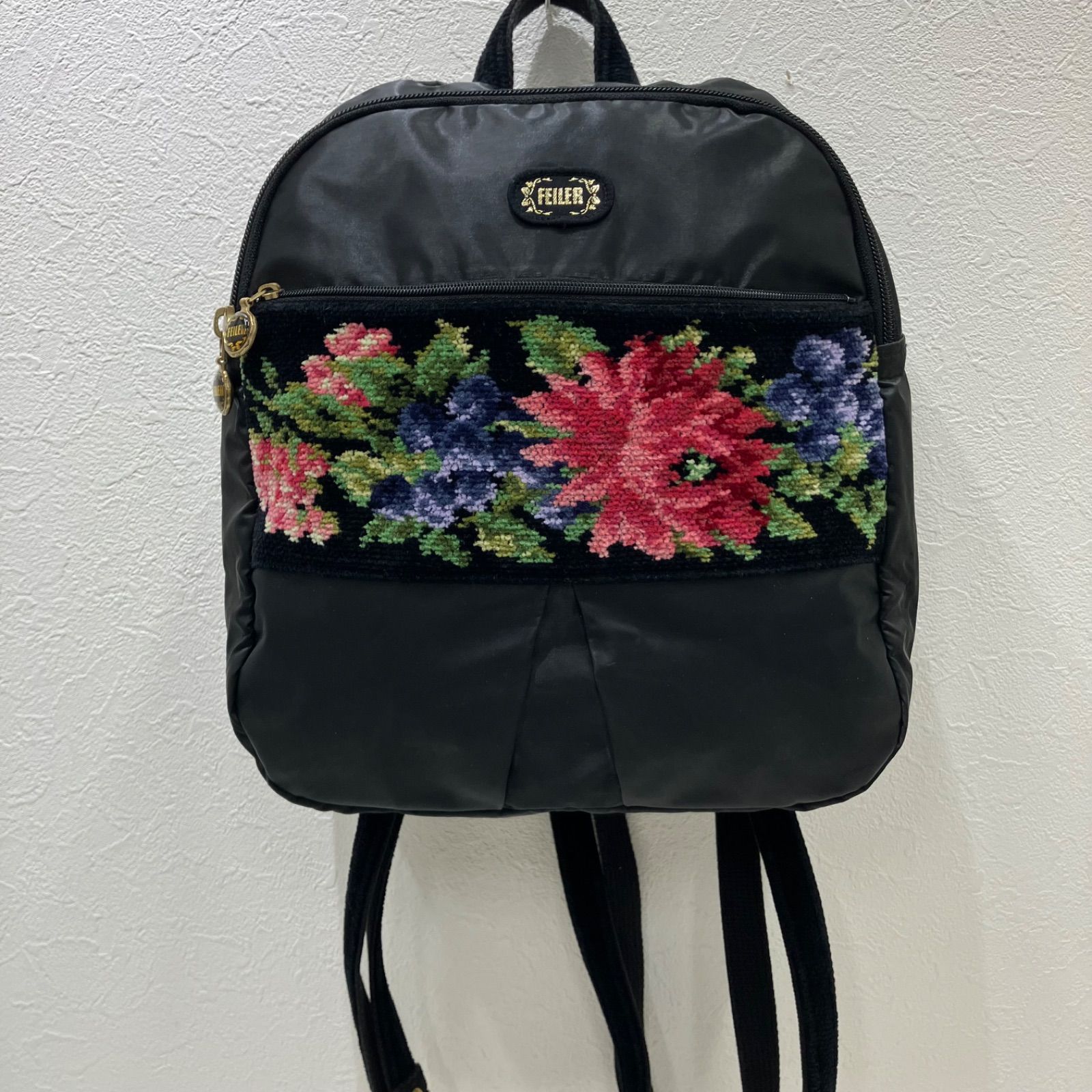 8707 FEILER フェイラー リュック バックパック 花柄 ブラック系 黒
