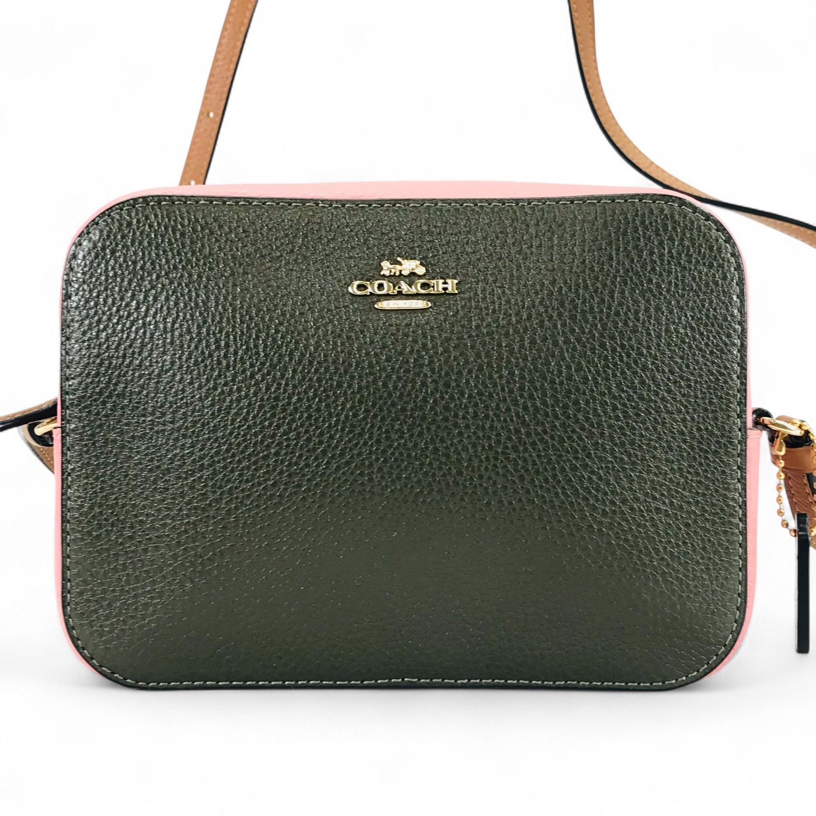 COACH コーチ ショルダーバッグ レザー カラーブロック カーキ ピンク