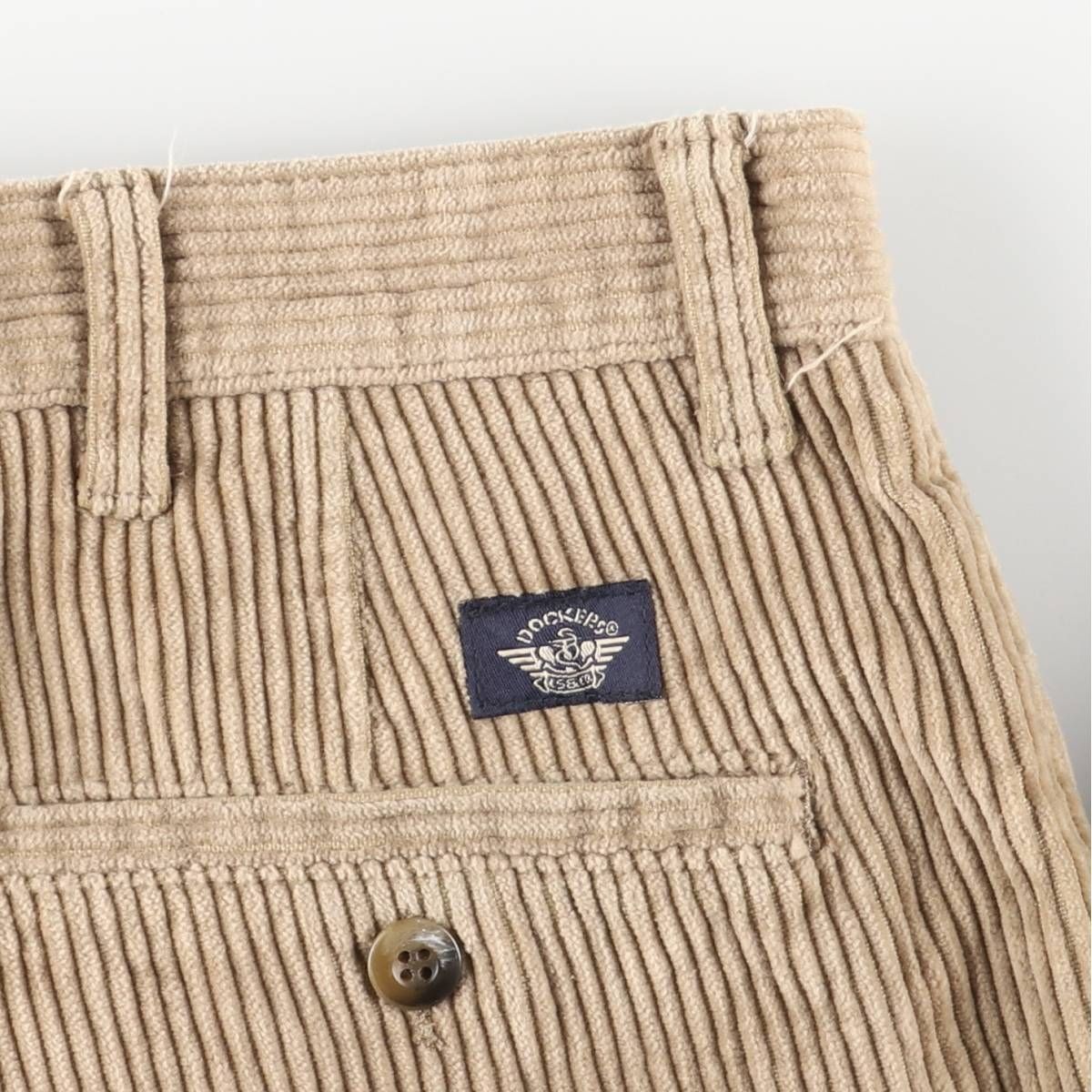 【97年ドミニカ製】Dockersドッカーズワイドパンツ古着太畝コーデュロイ. 古着 ドッカーズ DOCKERS KHAKIS RELAXED FIT 太畝 ツータック