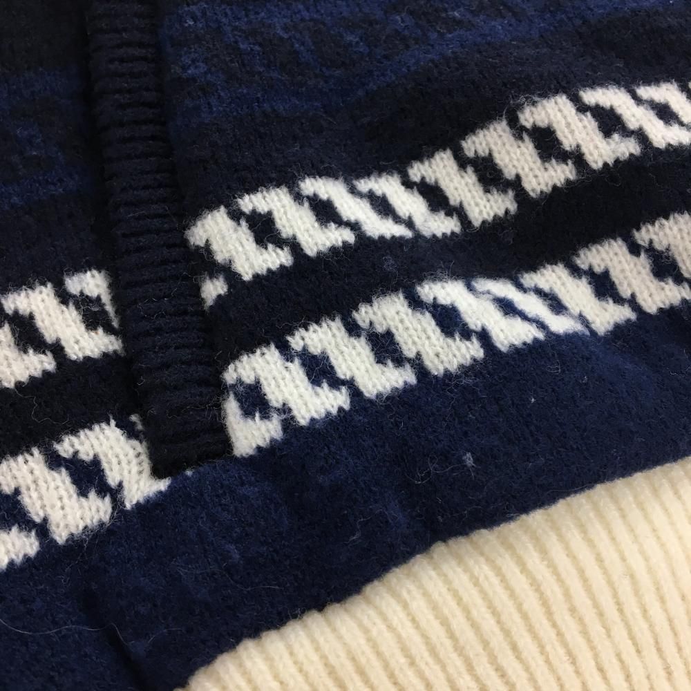 美品】パーリーゲイツ ニットジャケット ネイビー×白 裏地メッシュ