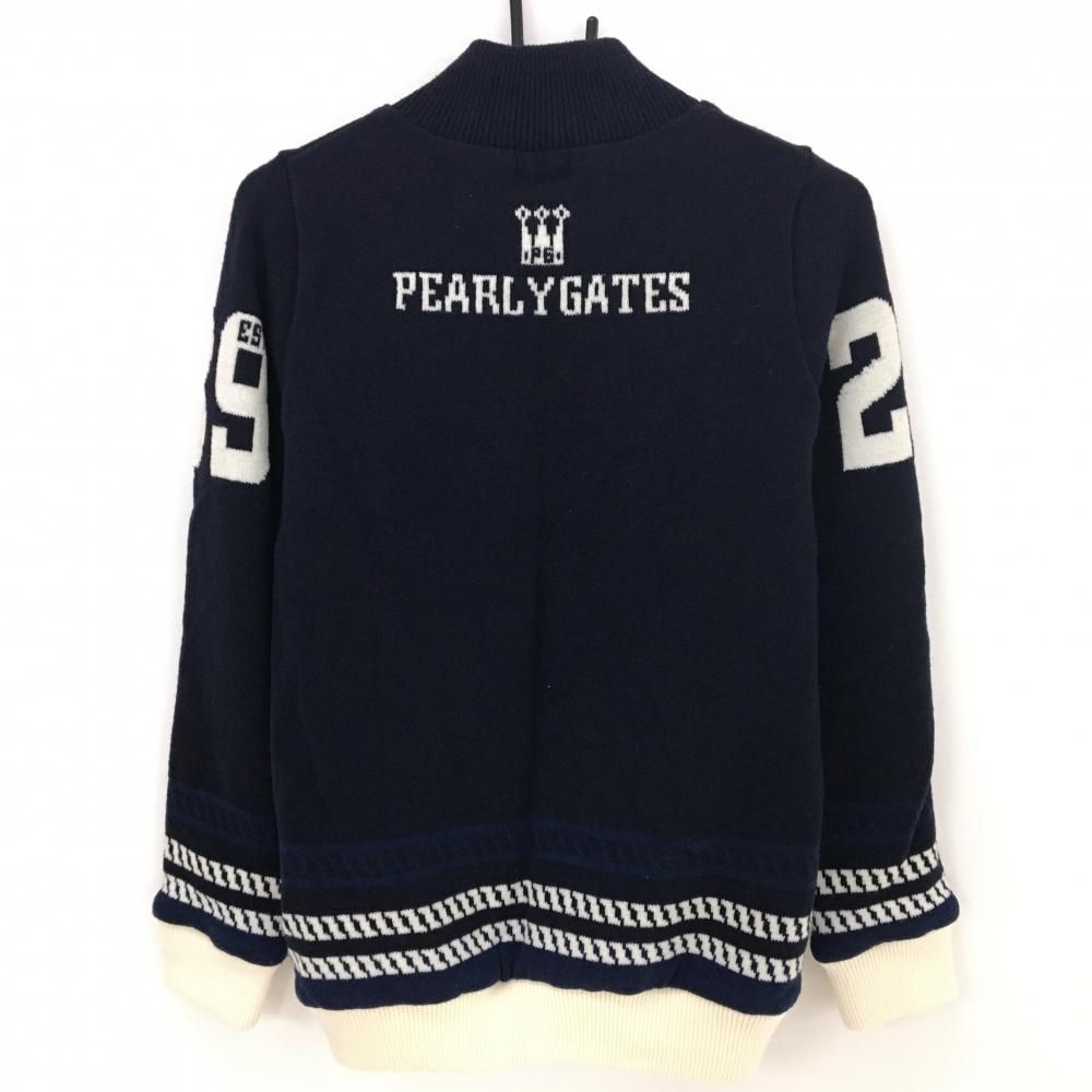 パーリーゲイツ ニットジャケット 黒×白 ネックライン 裏地メッシュ パーリーゲイツ ニットジャケット 黒×白 ネックライン 裏地メッシュ