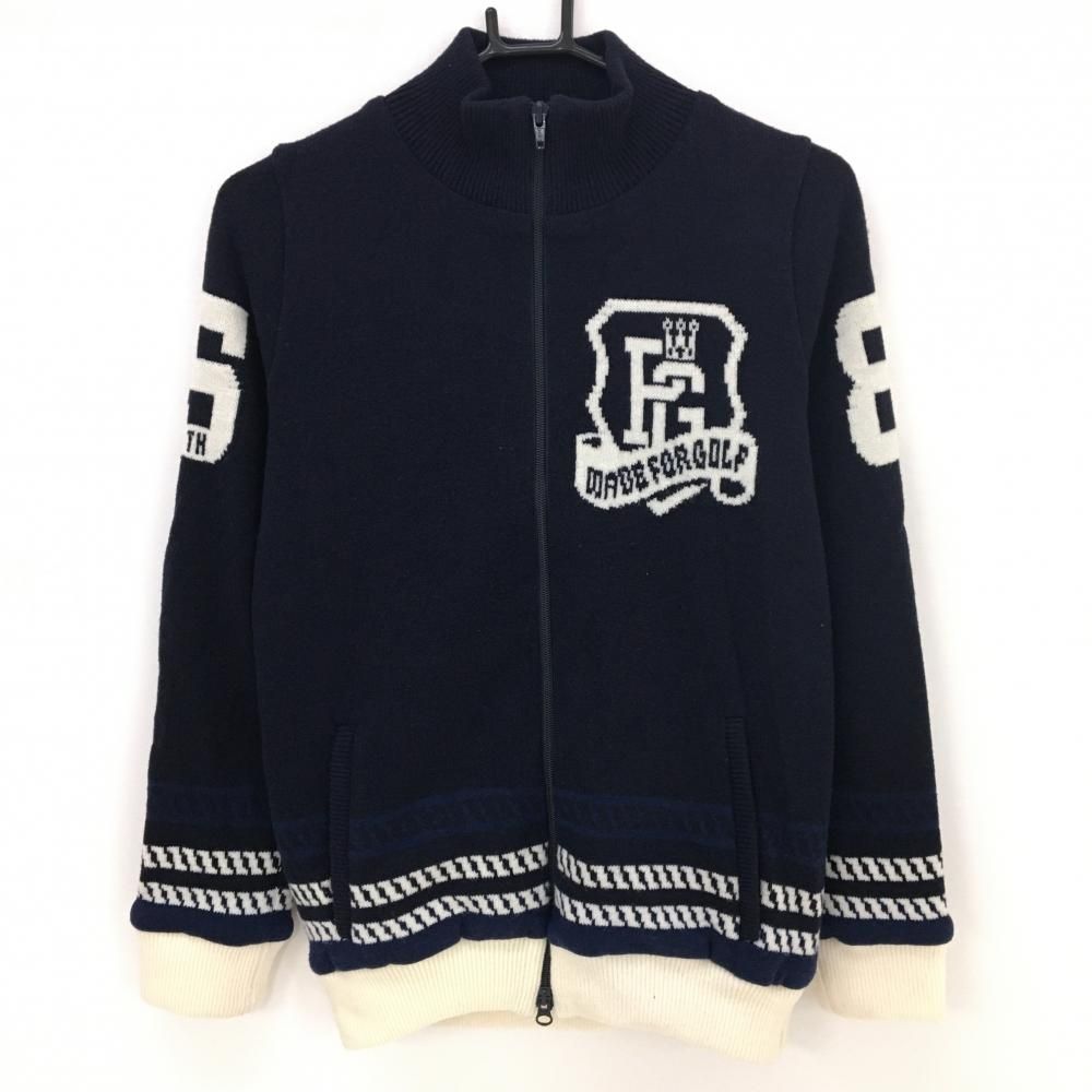 美品　パーリーゲイツ　ニットジャケット　白×紺 美品】パーリーゲイツ ニットジャケット ネイビー×白 裏地メッシュ