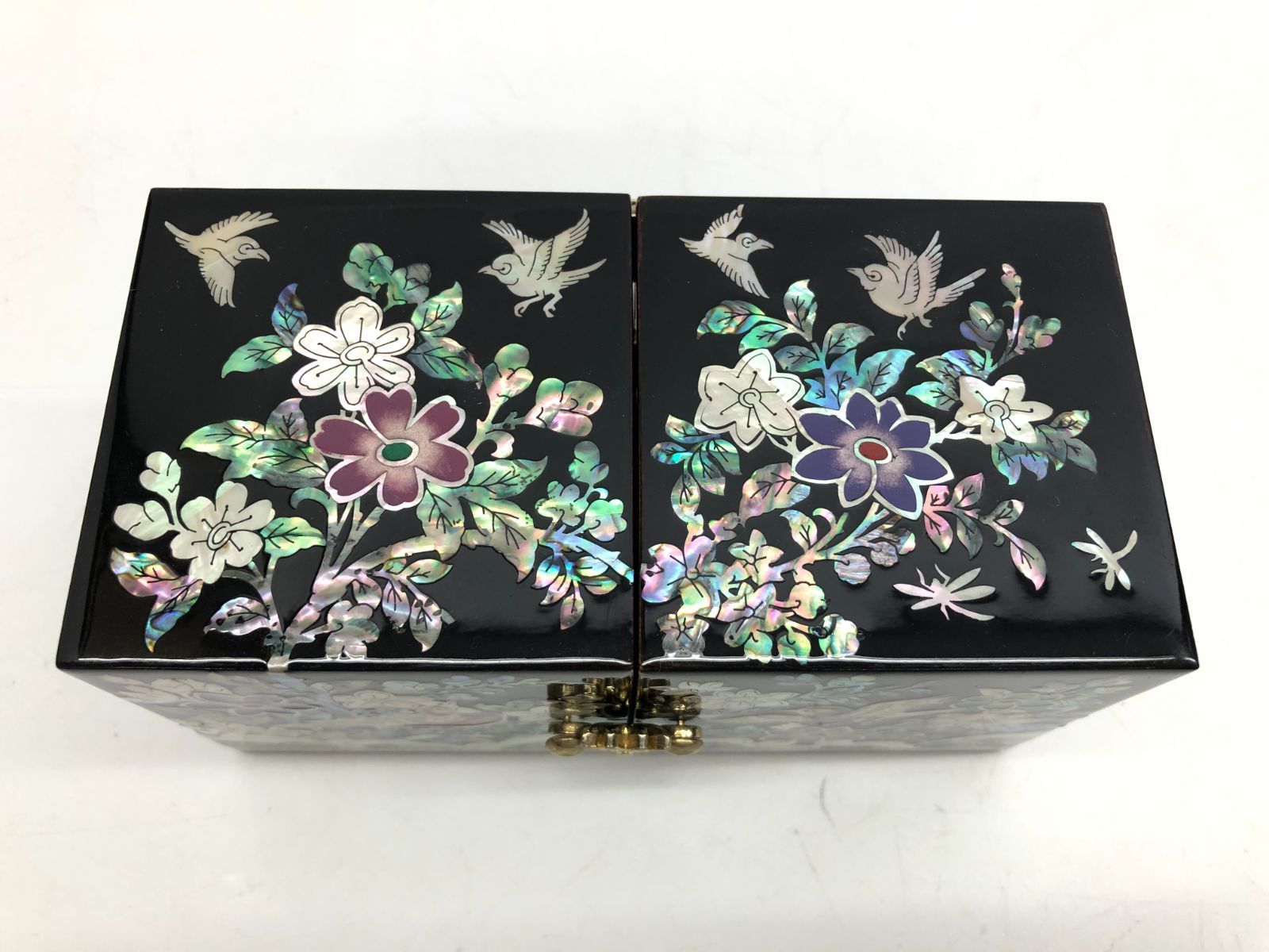 美品】保管品 韓国製 ナジョンチルギ 螺鈿漆器 螺鈿細工 花鳥風月