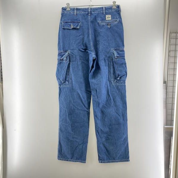 RRL 三ツ星タグ　ヒッコリーパンツ　90s USA製 中古】RRL 90s 三ツ星タグ デニムカーゴパンツ インディゴ サイズW30