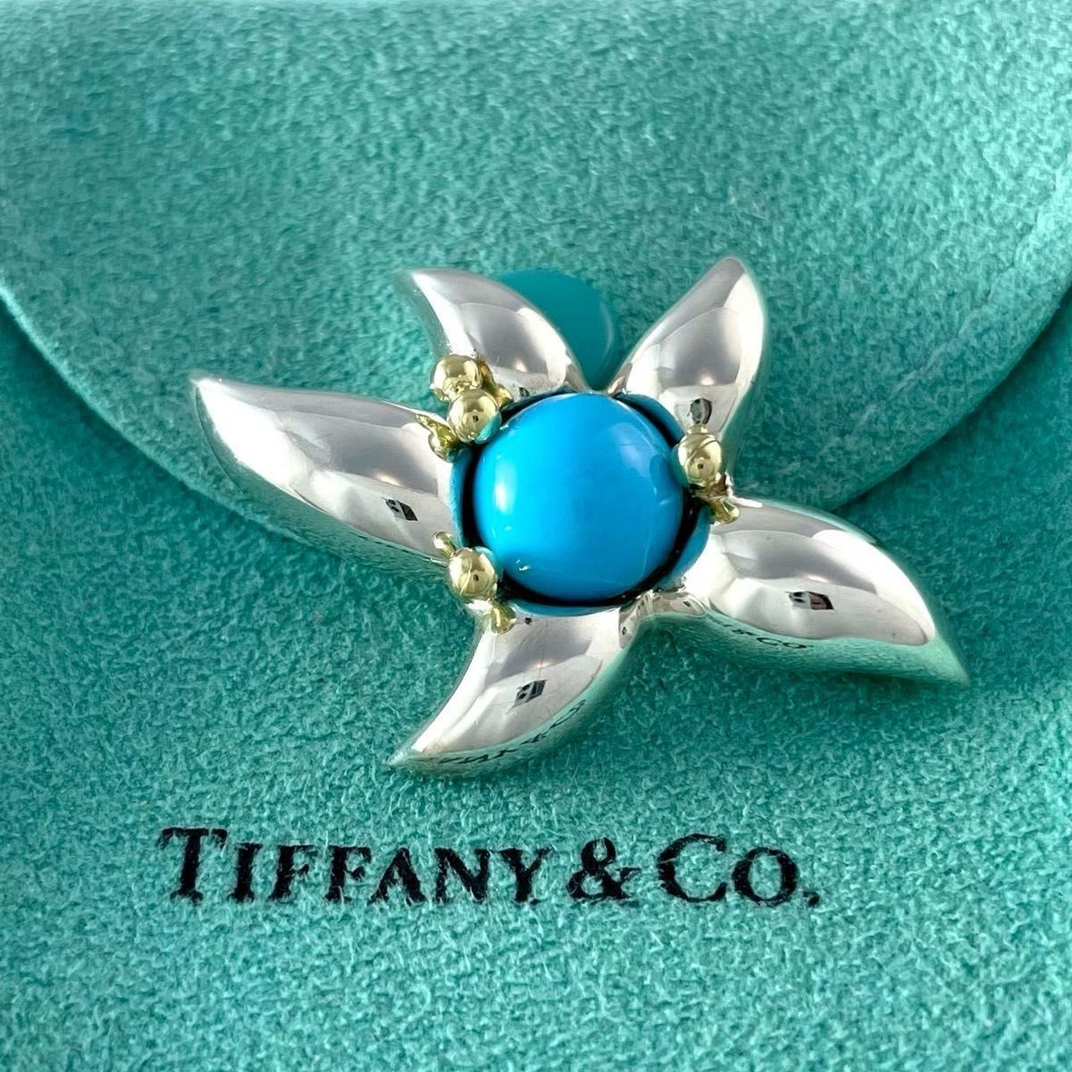 オールドティファニー 希少 ターコイズ スターフィッシュ ブローチ