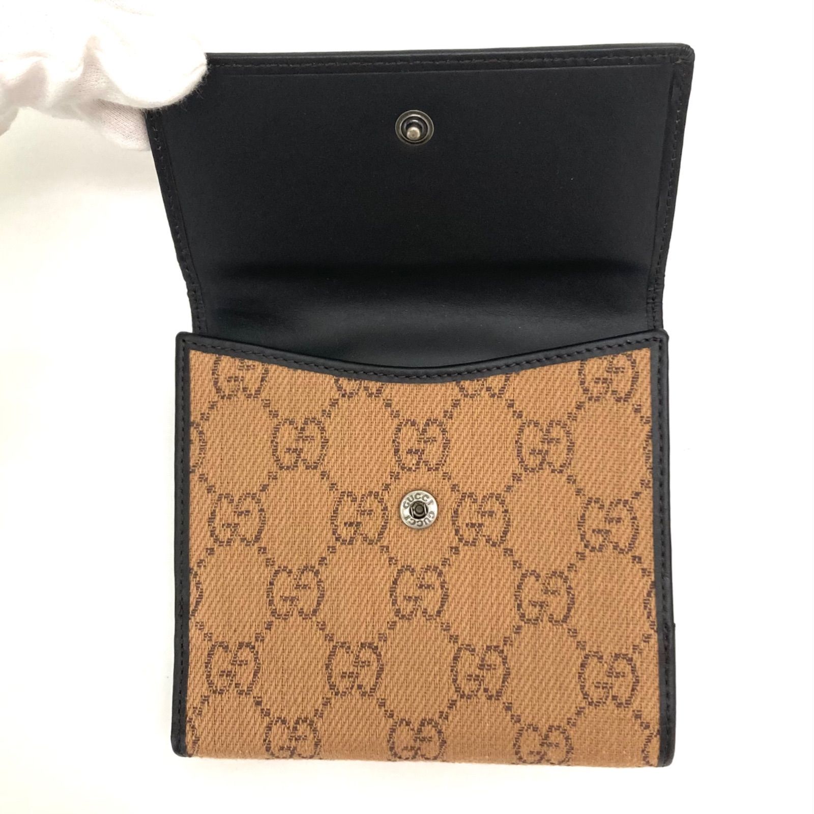 ◇GUCCI◇グッチ GGキャンバス 二つ折り財布 Wホック ベージュ 