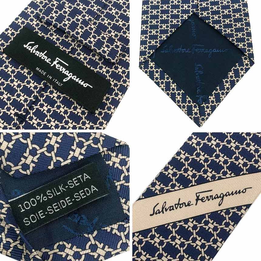 Ferragamo フェラガモ シルク ネクタイ ガンチーニ ネイビー 未使用