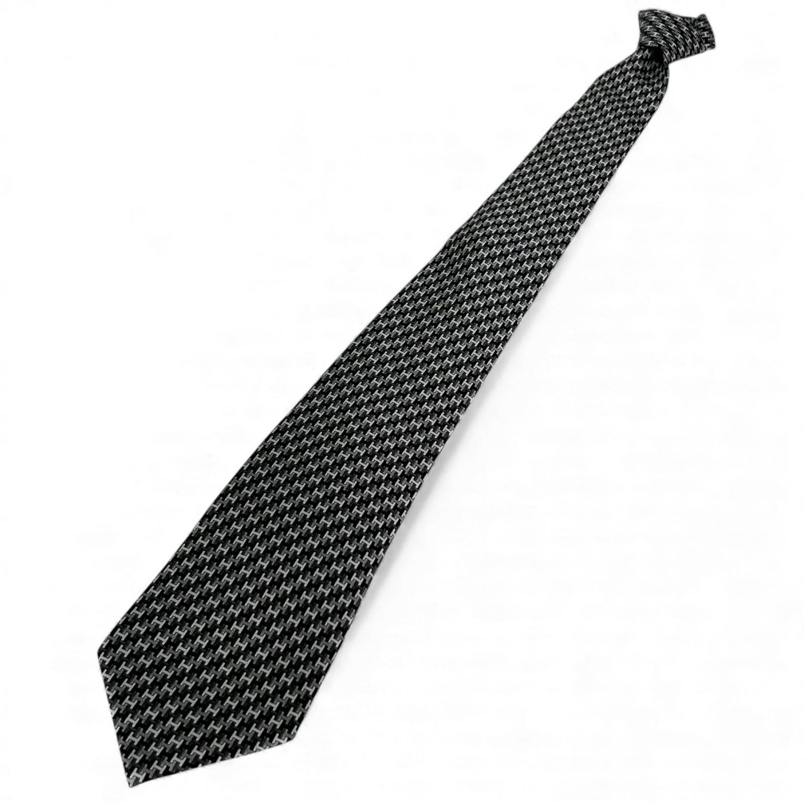 未使用品△HERMES エルメス 5425 OA シルク100% Hロゴ 総柄 ネクタイ