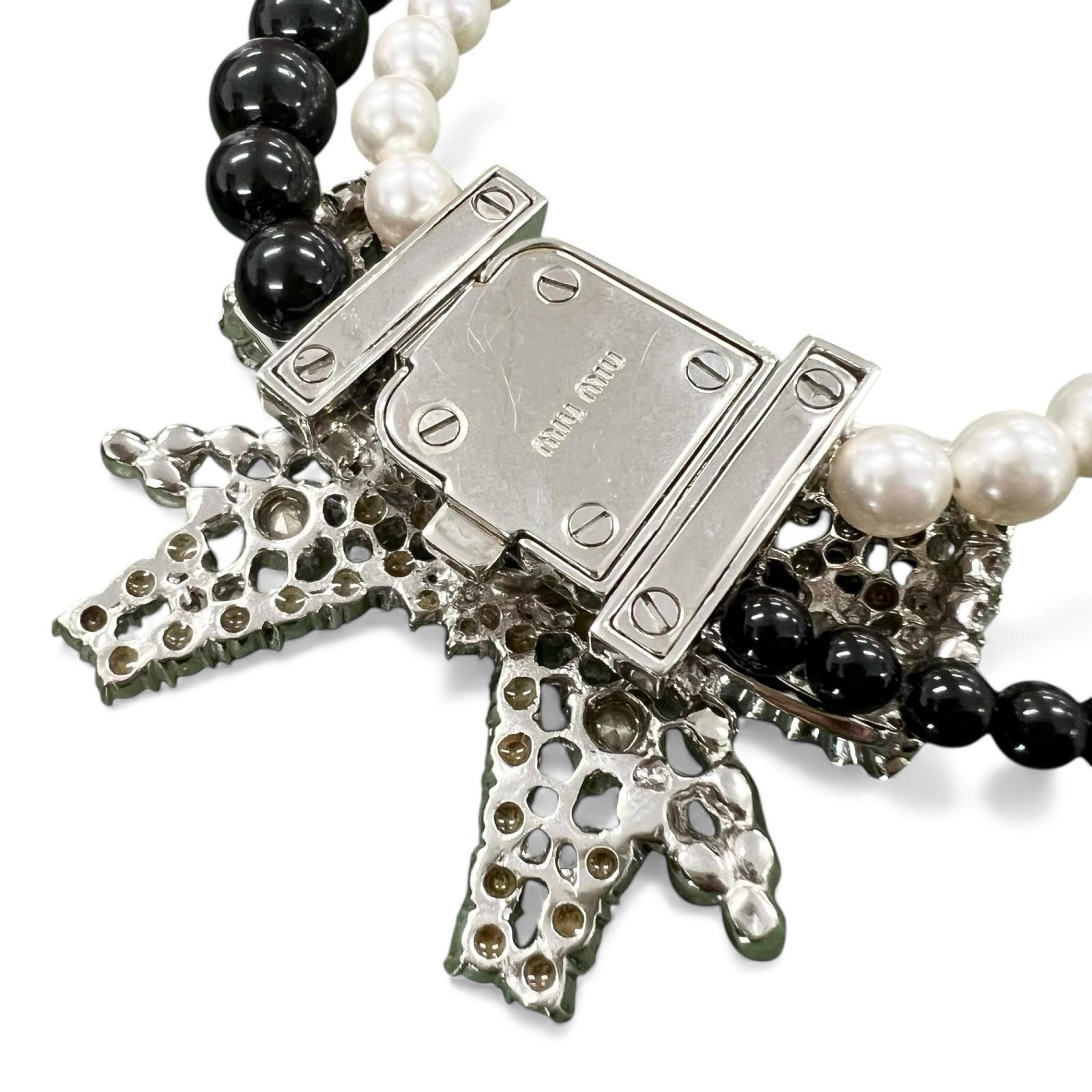 美品△Miu Miu ミュウ ミュウ ビッグリボン ビジュー フェイクパール