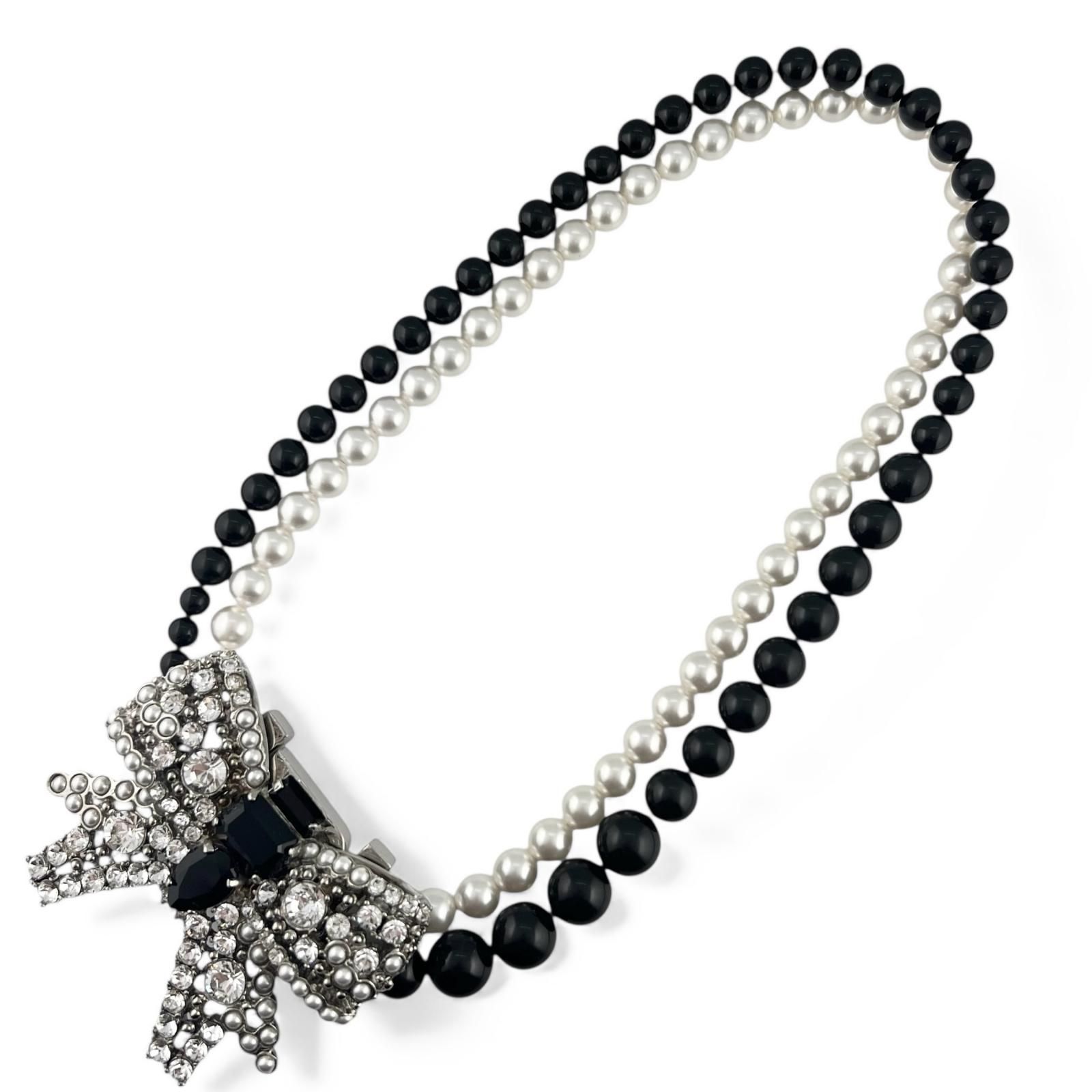 美品△Miu Miu ミュウ ミュウ ビッグリボン ビジュー フェイクパール