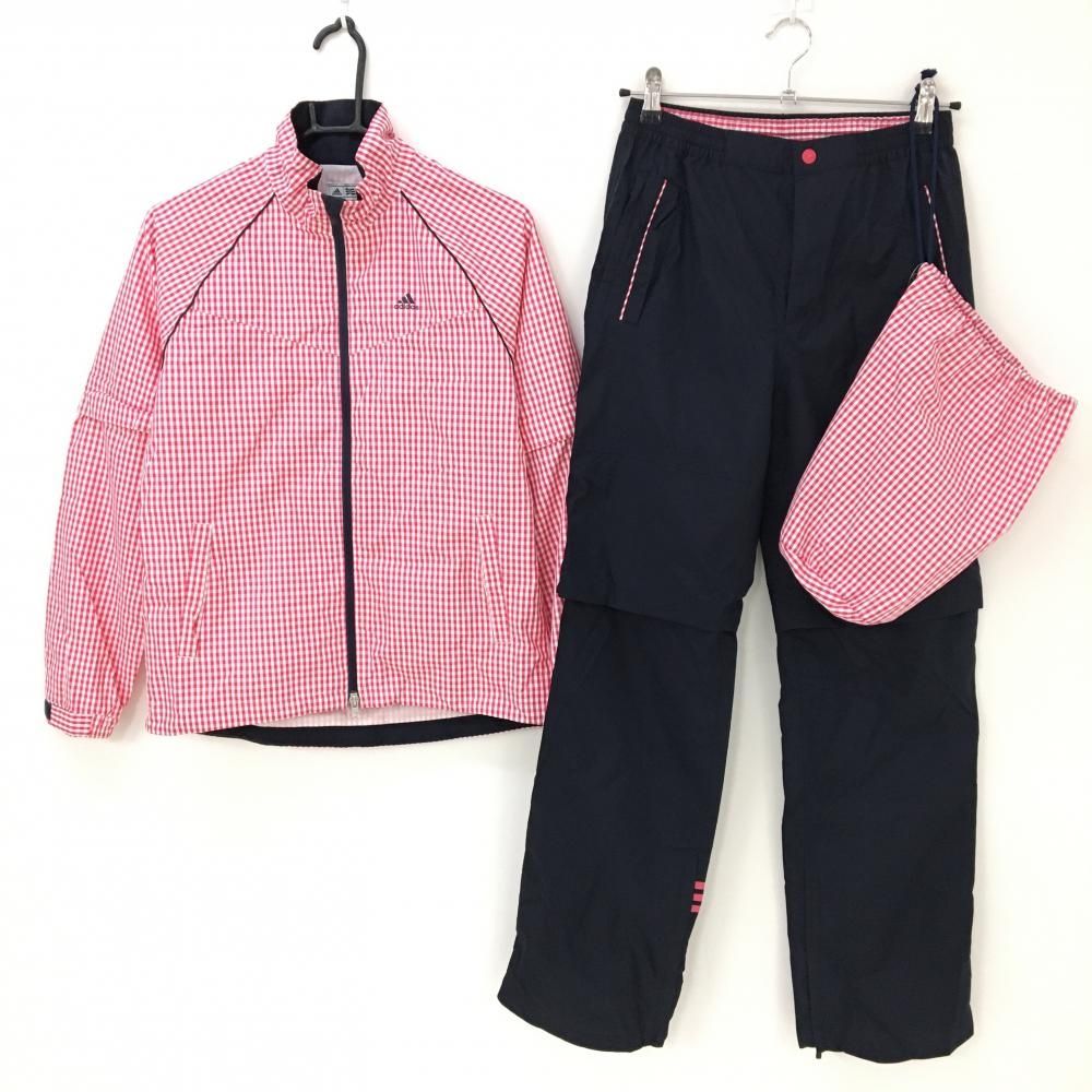アディダス レインウェア(2WAYジャケット×パンツ) レッド×白 チェック