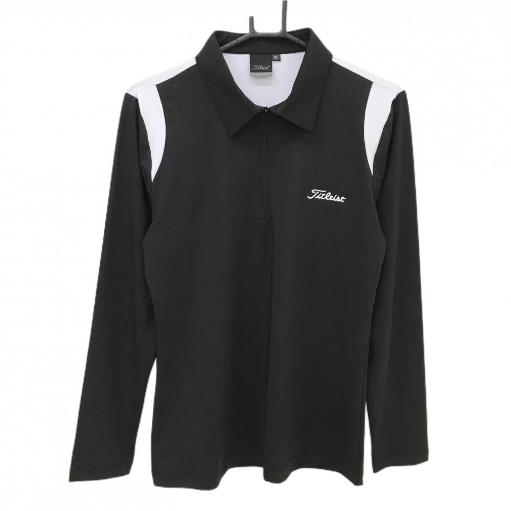 超美品】タイトリスト 長袖ポロシャツ 黒×白 ハーフジップ ロゴ