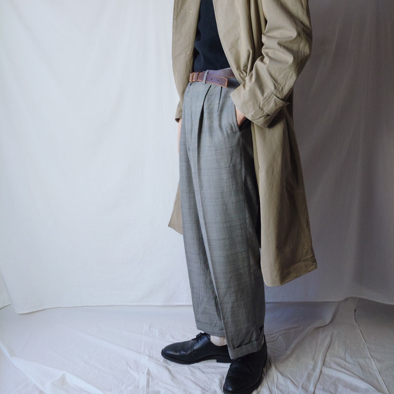 80s】ツータック スラックス グレンチェック ロケットタロンジップ