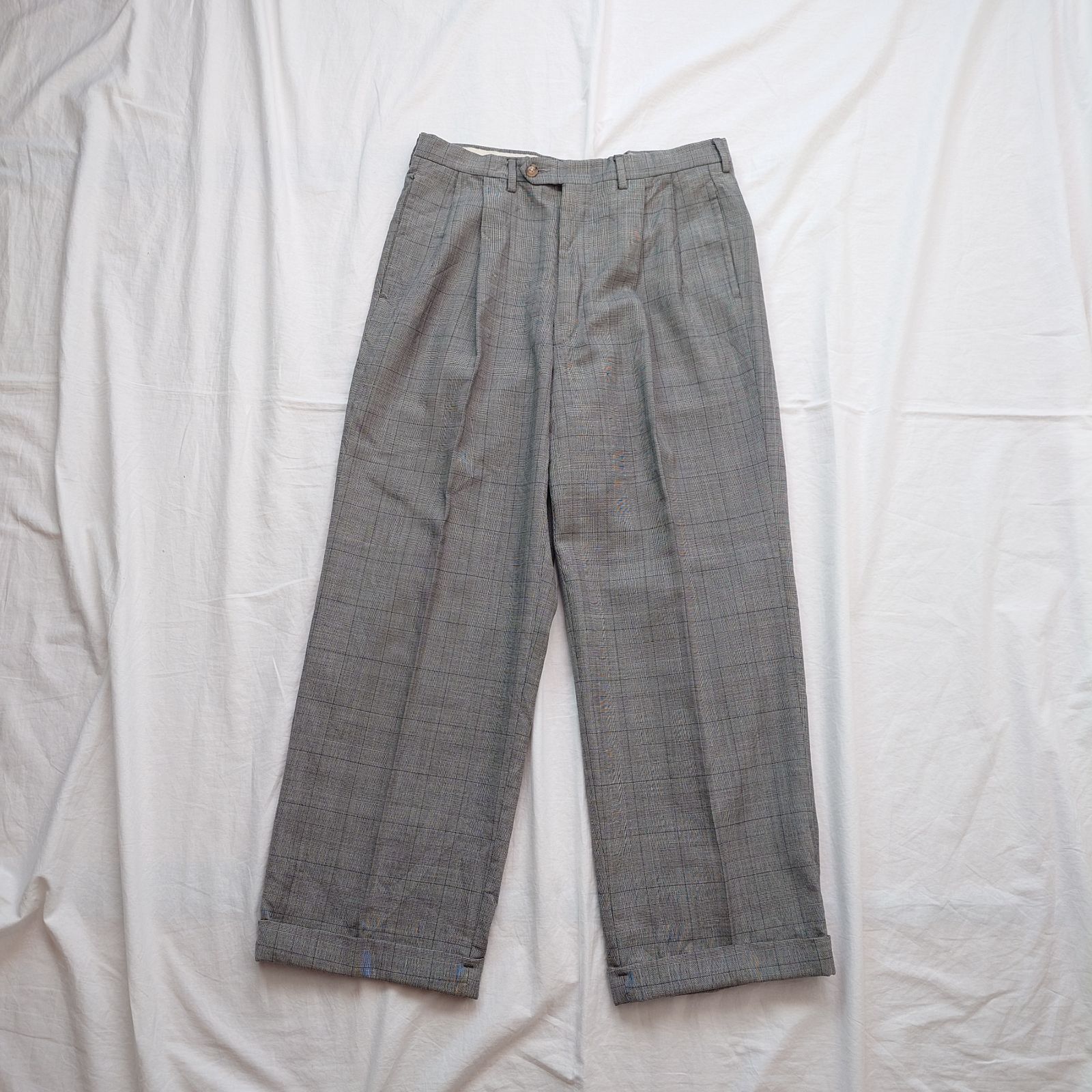 80s vintage USA製 グレー ツータック ウール ワイドスラックス 80s vintage USA製 スリータック グレー ウール ワイドスラックス