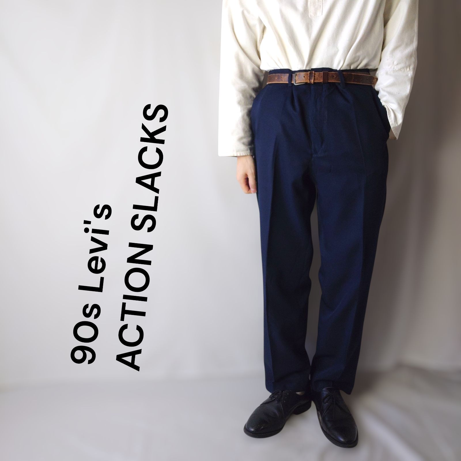 人気 リーバイス アクションスラックス W40 ネイビー センタープレス 古着 1999年製】Levi's リーバイス アクションスラックス ACTION SLACKS