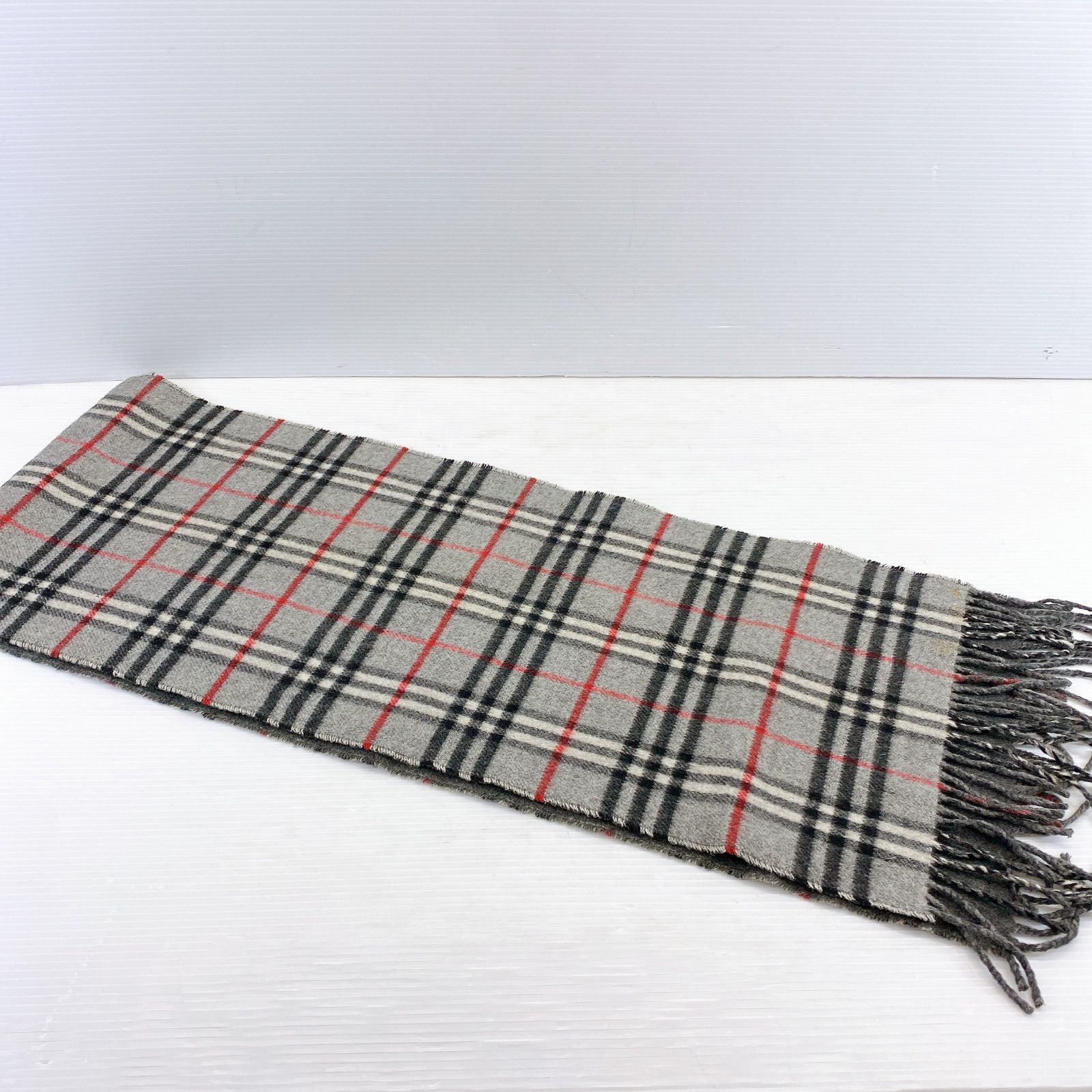 □Burberrys バーバリー カシミヤ 100% マフラー グレー系 チェック