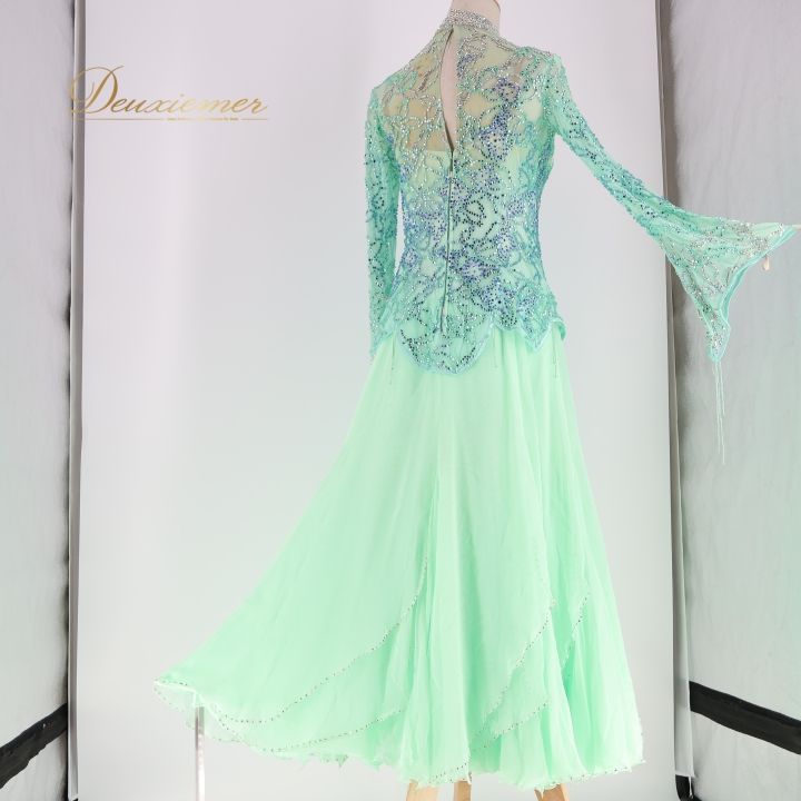 社交ダンス 衣装 スタンダードドレス ワンピース スタンダード 緑