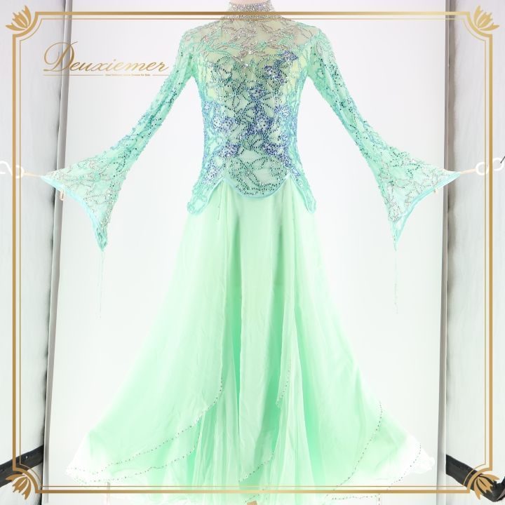 社交ダンス 衣装 スタンダードドレス ワンピース スタンダード 緑