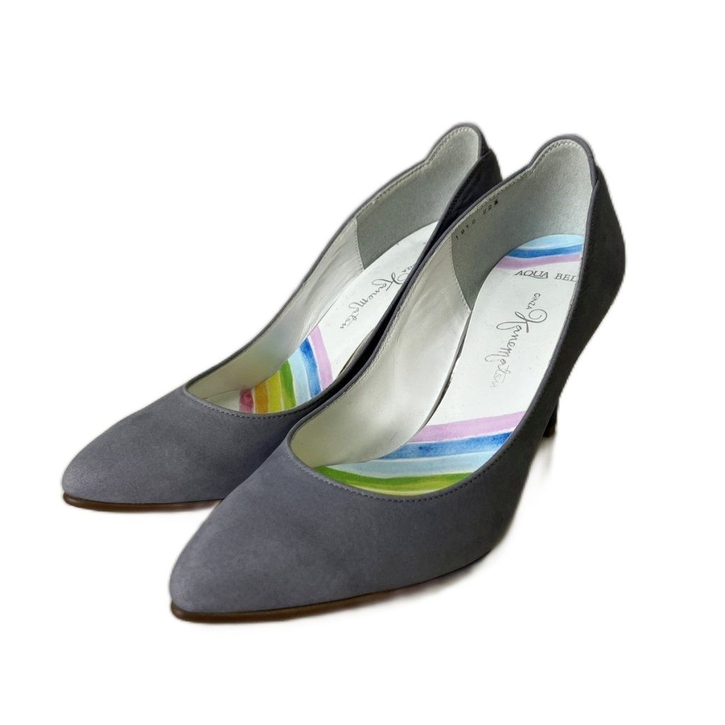 銀座かねまつ GINZA Kanematsu 晴雨兼用 パンプス ヒール 22.5 ブルー