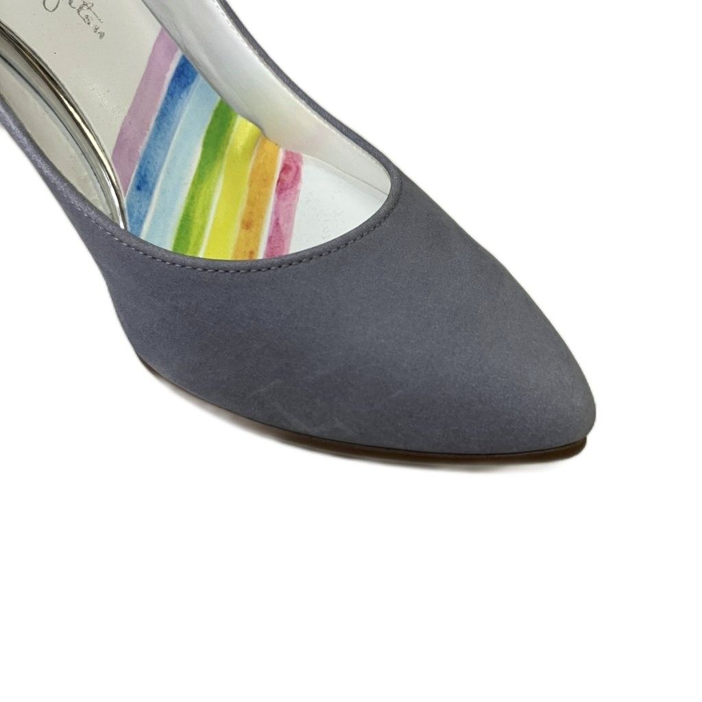 銀座かねまつ　ローヒールパンプス24ブルーグレー未使用 銀座かねまつ GINZA Kanematsu 晴雨兼用 パンプス ヒール 22.5 ブルー