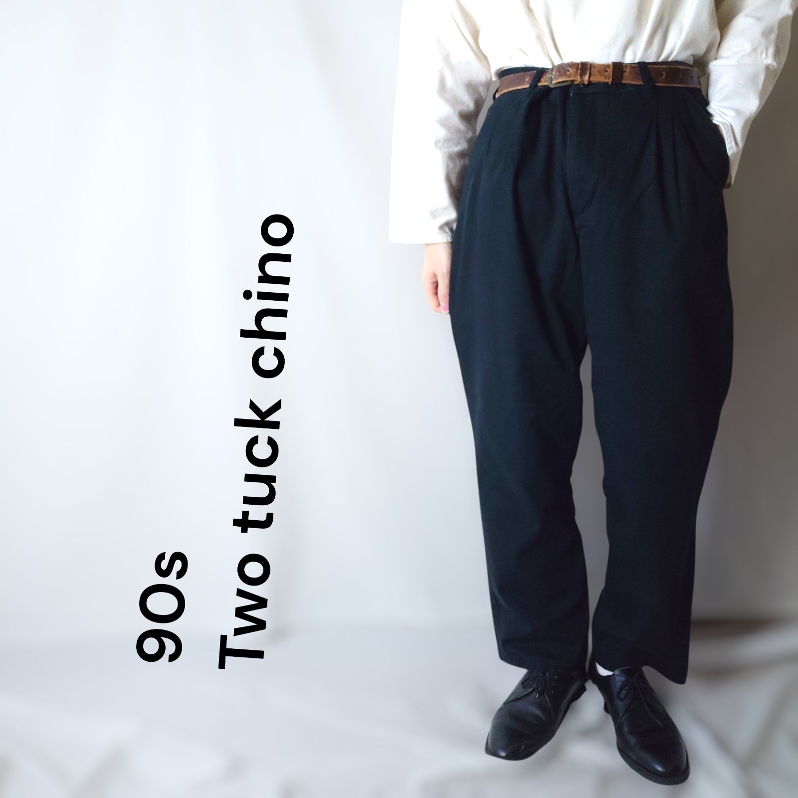 80s 90s ワイドスラックス ネップ ツータック ロカビリー アメカジ 90s】古着 ツータック チノパン ブラック 黒 90年代 AKA コットン