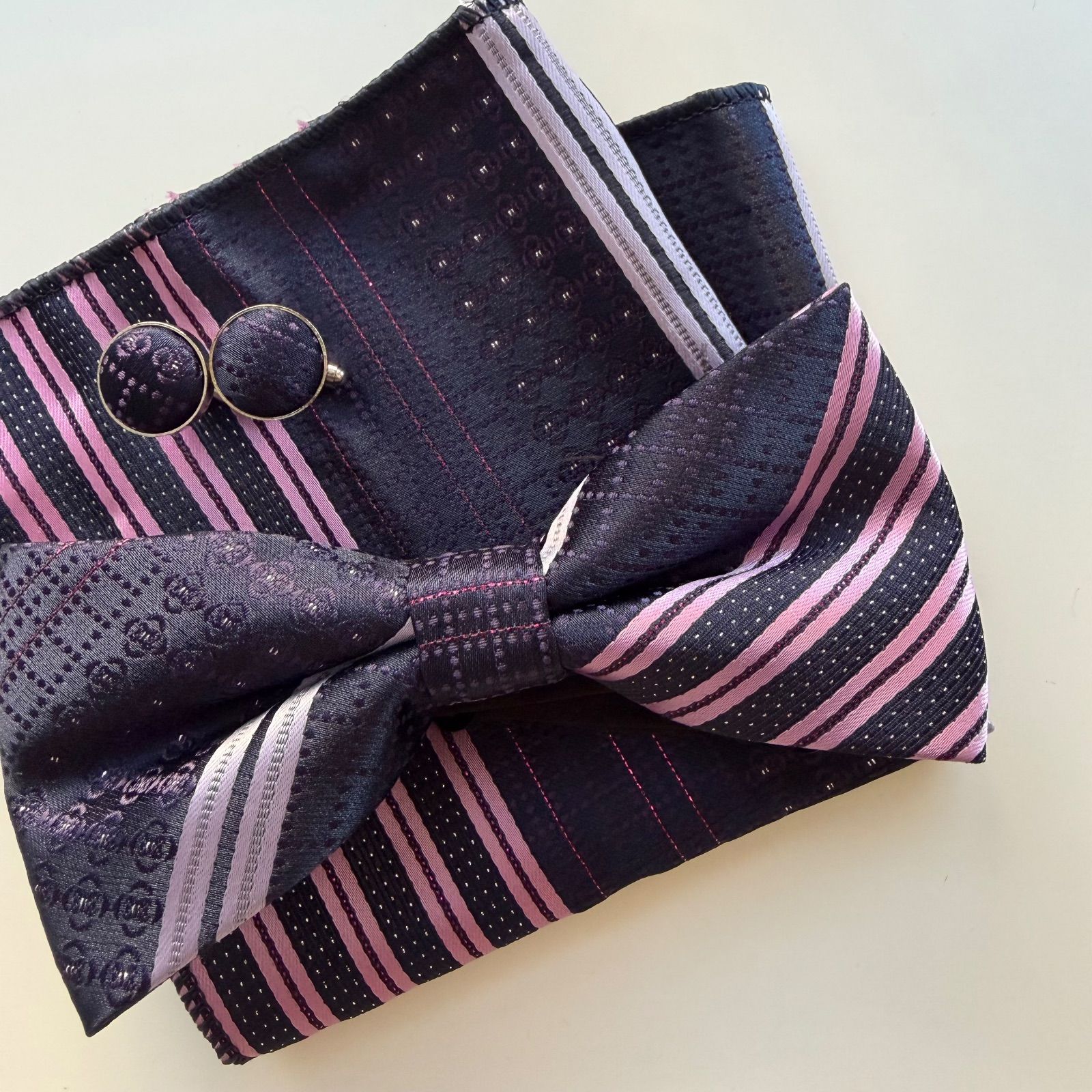 ⑤-10 蝶ネクタイ ポケットチーフ カフス3点セット - メルカリ