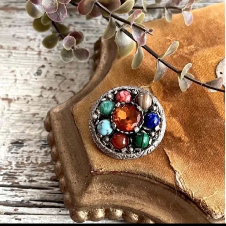 ブローチ】MIRACLE ミラクル社 7つの石 オリエンタル 70'sイギリス