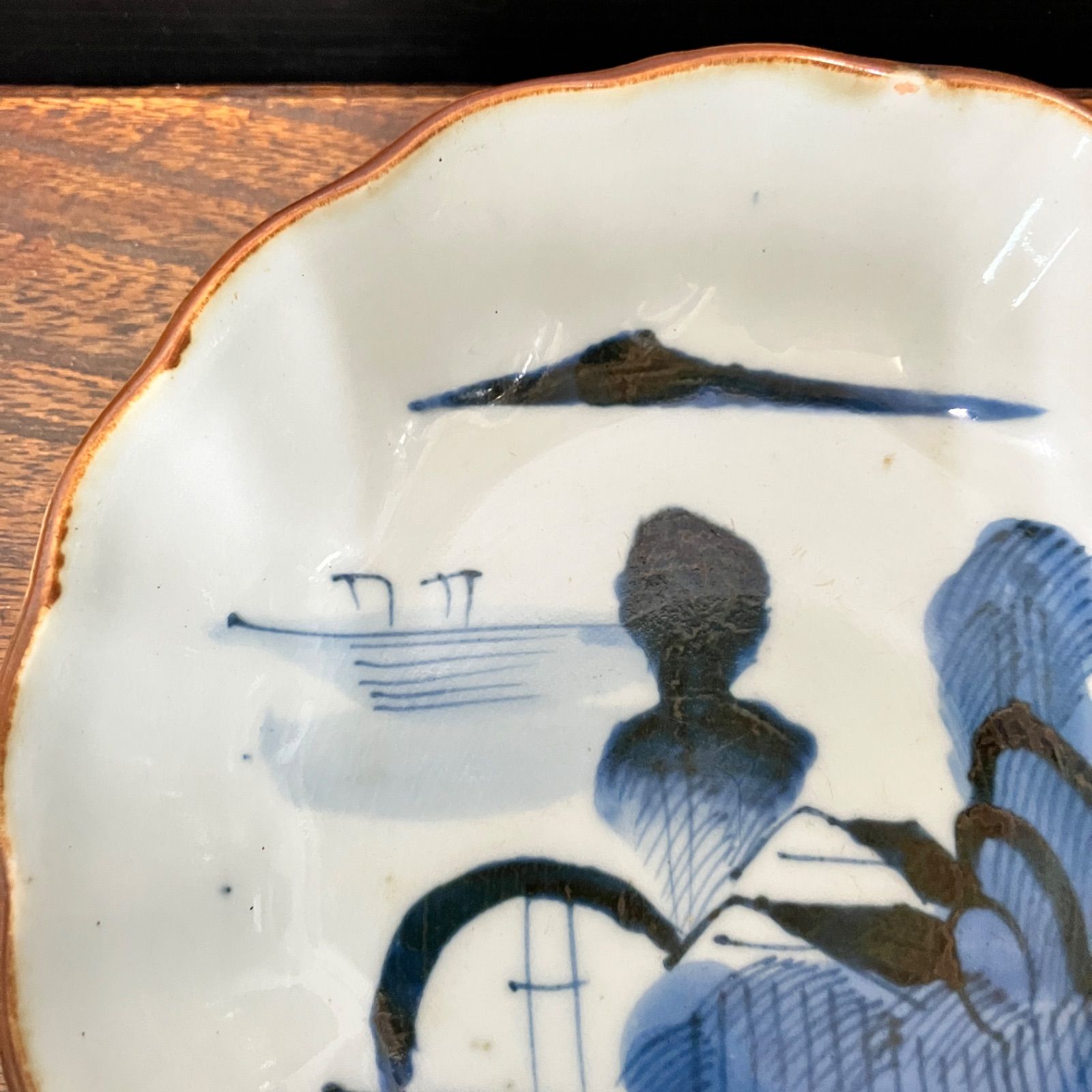 明治期 染付 輪花小鉢 人物山水図 瀬戸美濃 民窯 古道具 向付 |雑貨屋