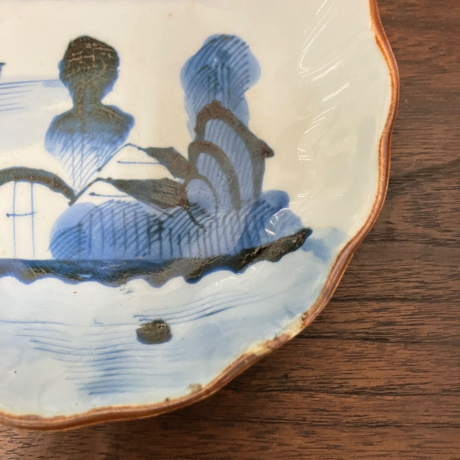 明治期 染付 輪花小鉢 人物山水図 瀬戸美濃 民窯 古道具 向付 |雑貨屋