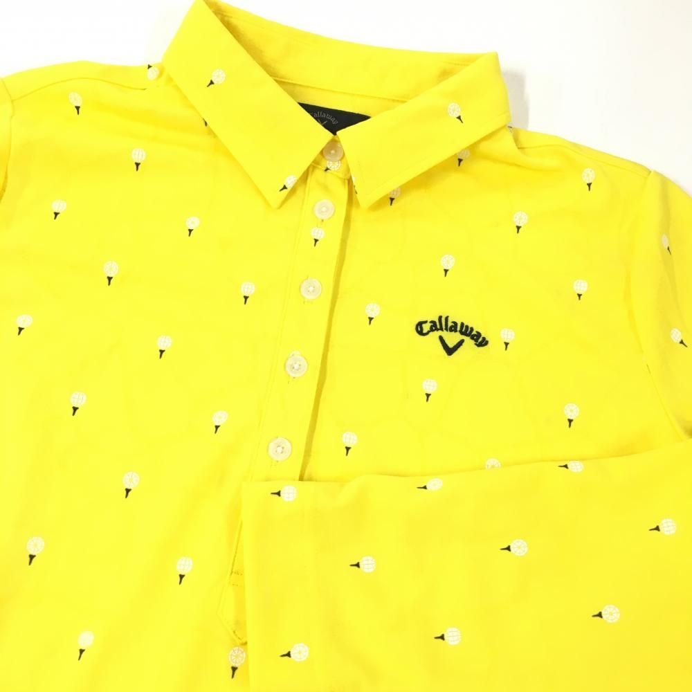 超美品】キャロウェイ 長袖ポロシャツ イエロー×白 総柄 ロゴネイビー
