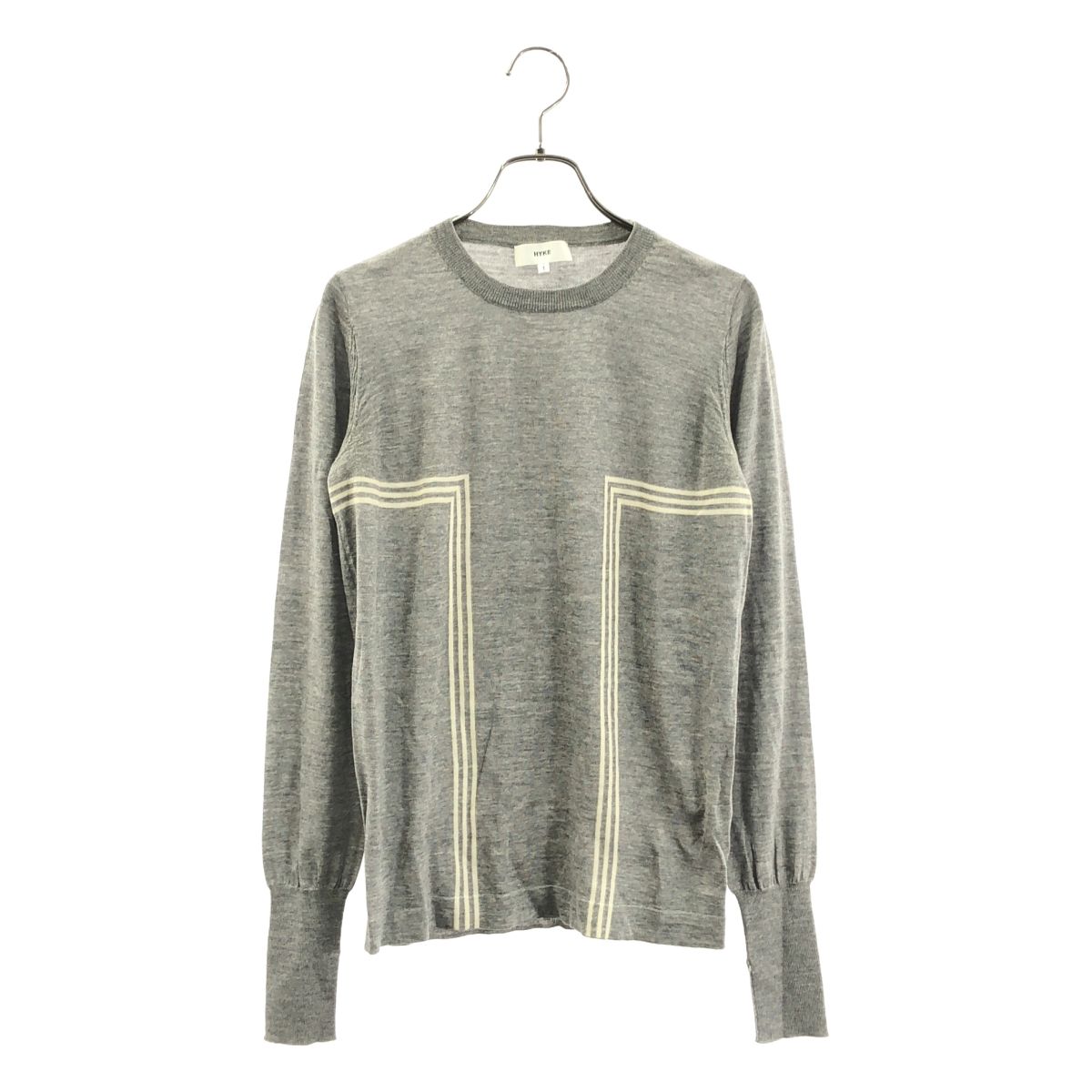 HYKE / ハイク | ウール ラインデザイン ニット | 1 | グレー