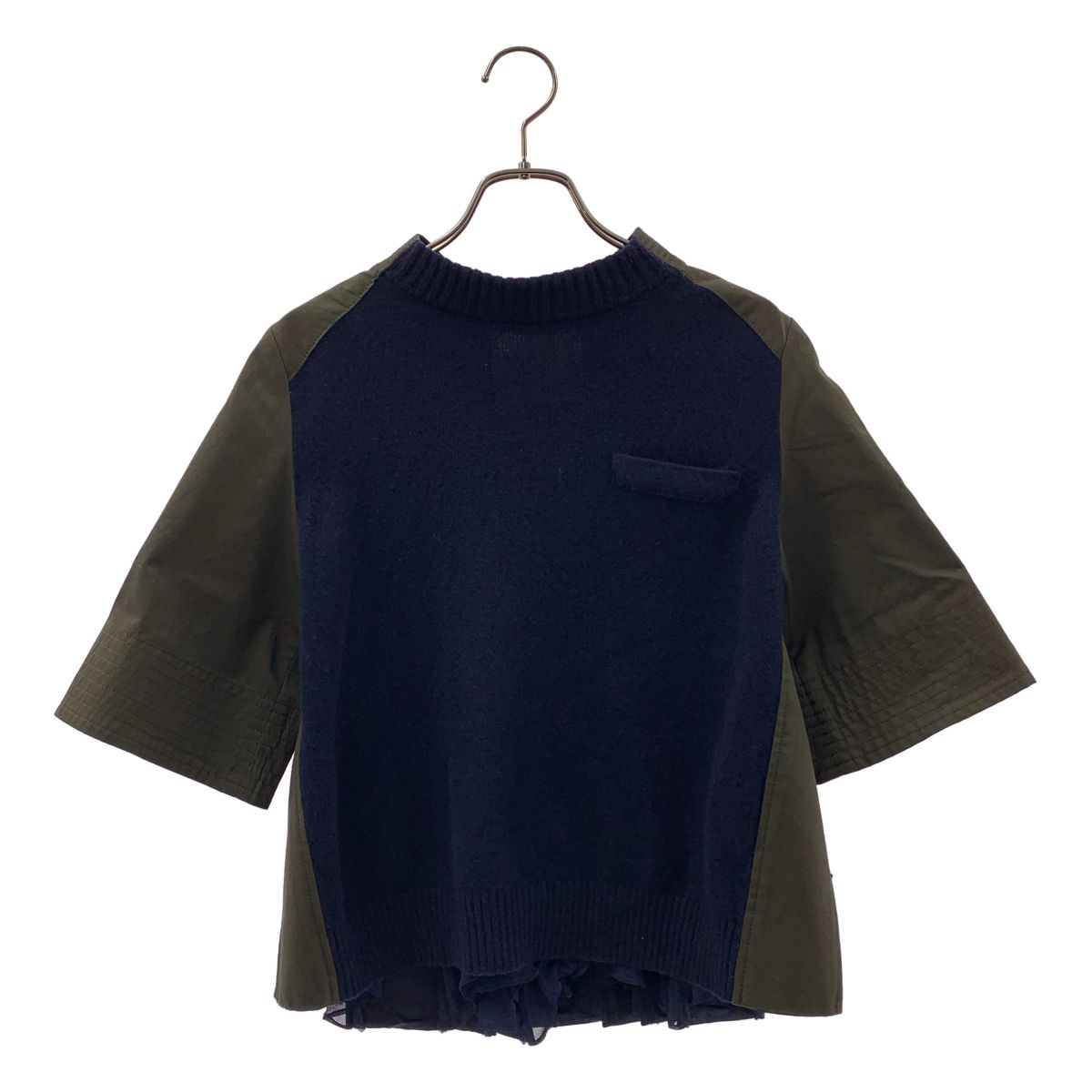 sacai / サカイ | コットン ウール 切替 バックギャザー ニットブラウス | 1 | ネイビー/カーキ | レディース sacai / サカイ | コットン ウール 切替 バックギャザー ニット