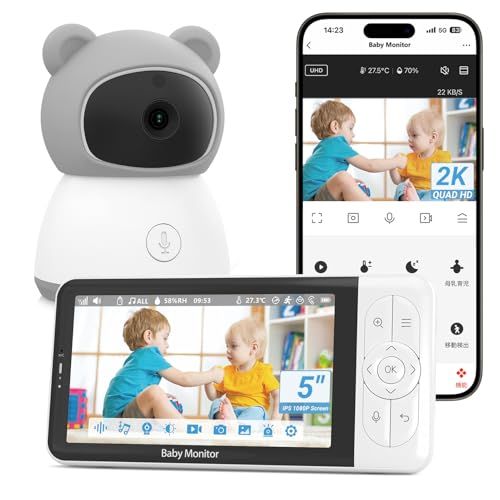 ZAIDER ベビーモニター モニター付き ベビーカメラ 見守りカメラ 業界最高2 K＆動体検知 自動追尾 ペットカメラ スマホ対応 首振り 双方向通話 暗視 4倍ズーム 省エネVOX 温湿度検知 ベビーセンス 子守唄 wi-fi不 26074 f 4 e