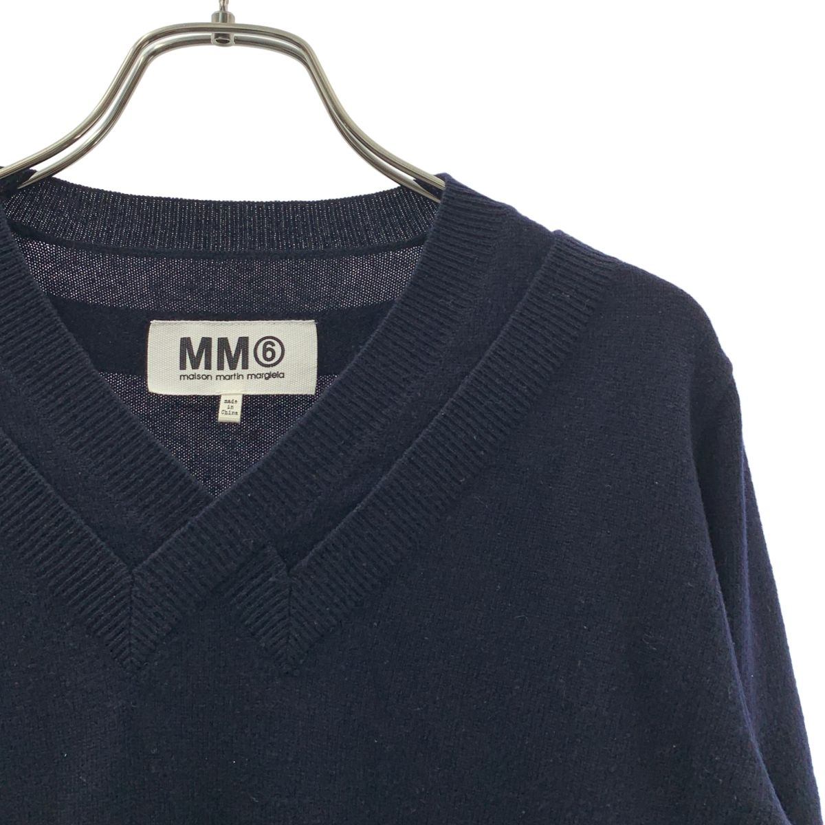 MM6 Maison Margiela / エムエムシックスメゾンマルジェラ | 2013AW | ウール カシミヤ ダブルVネック ニット | M | ネイビー | レディース MM6 Maison Margiela / エムエムシックスメゾンマルジェラ | 2013AW