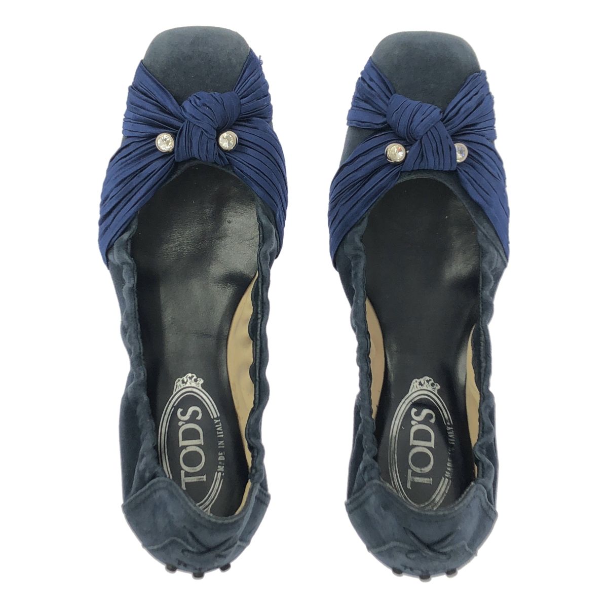 TOD'S / トッズ | スエード レザー ビジュー装飾 リボン ワンポイント
