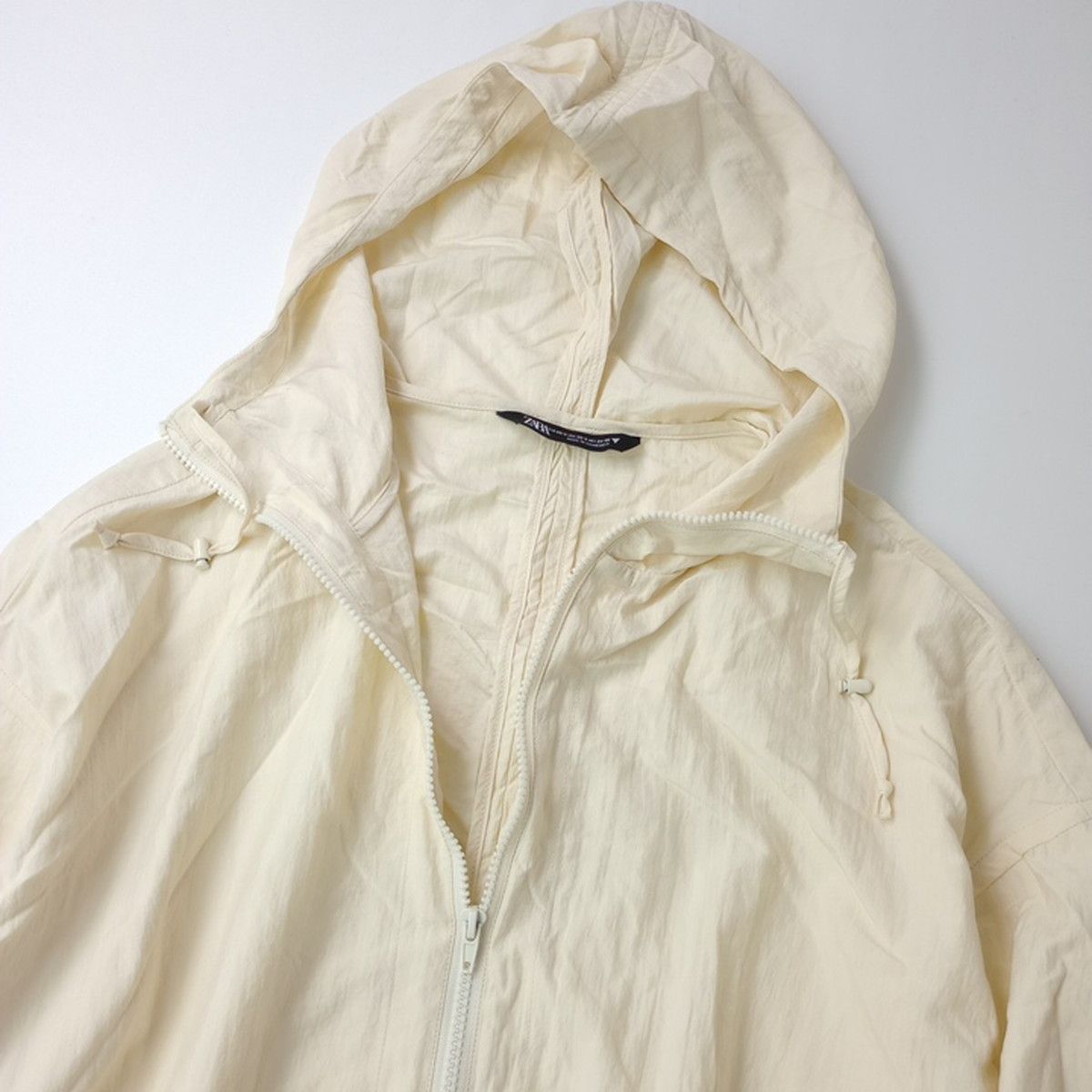 ZARA ザラ ナイロン フーテッドコート ロング マンパ XS-S アイボリー 
