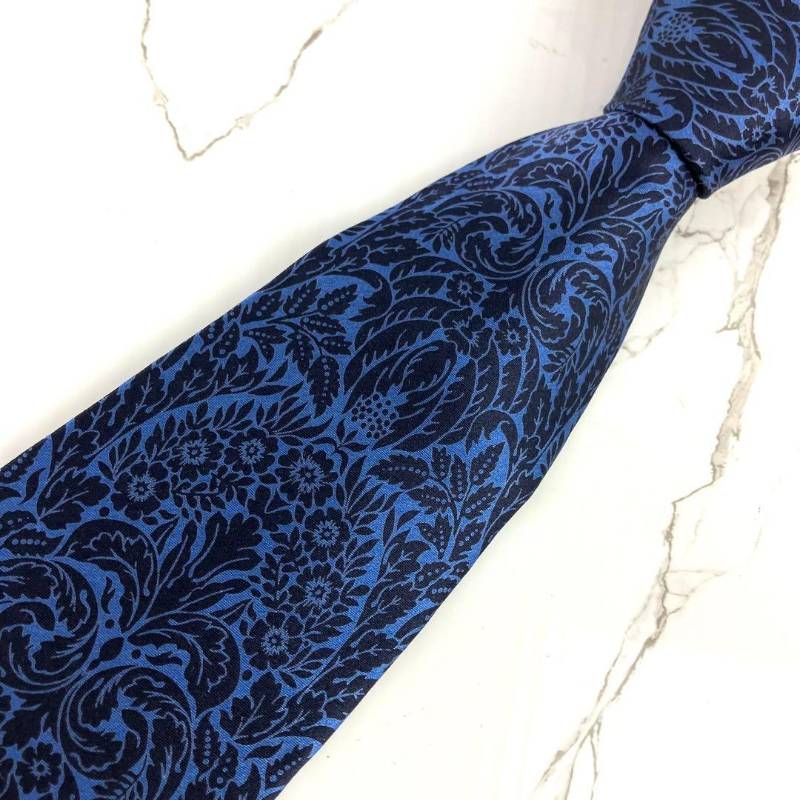 VERSACE ネクタイ ボタニカル メデューサ 黒 ネイビー 光沢 刺繍