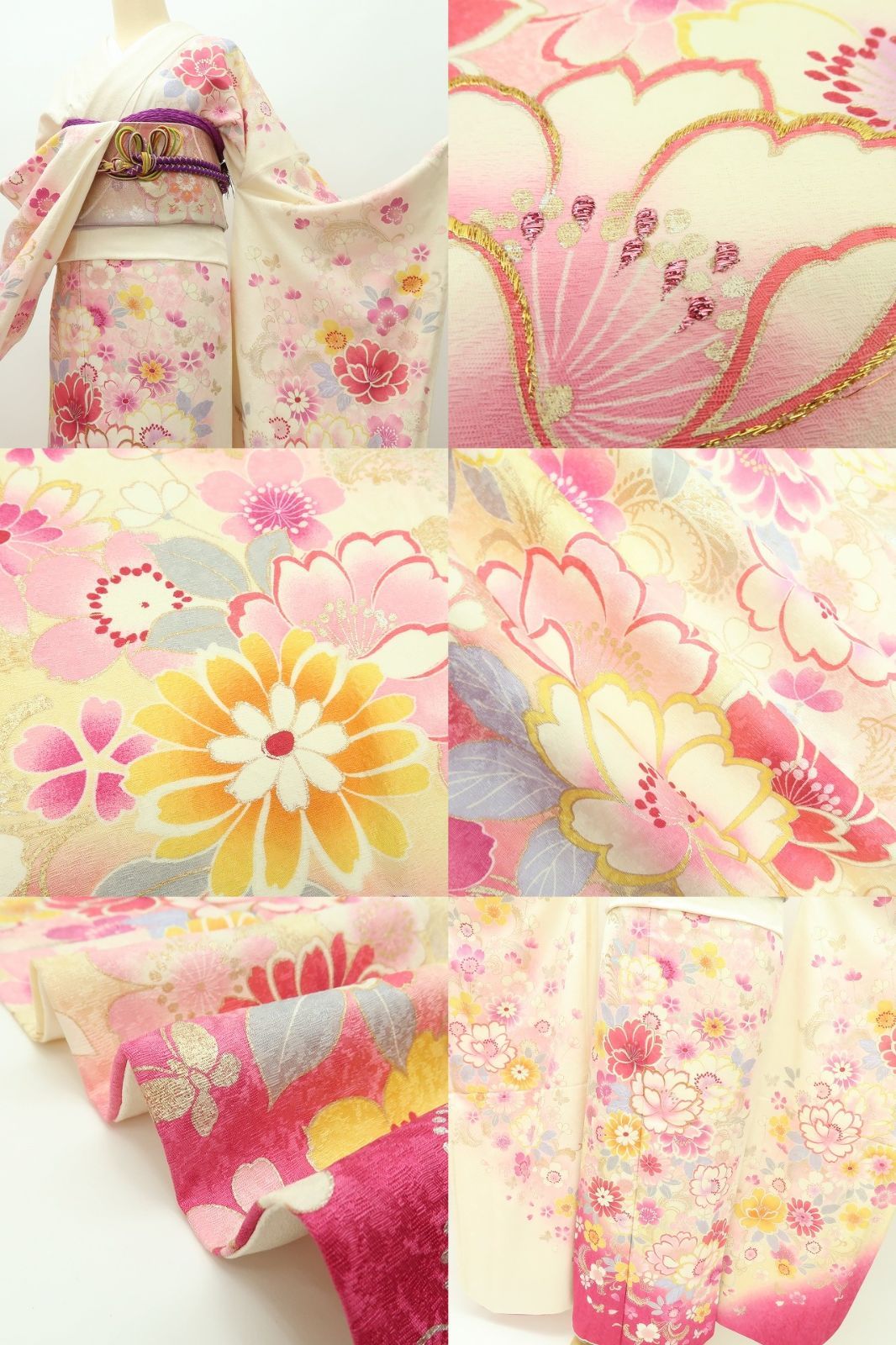 百華❀Y4425◇美品 金糸刺繡 手縫い仕立て 成人式 トールサイズ 正絹